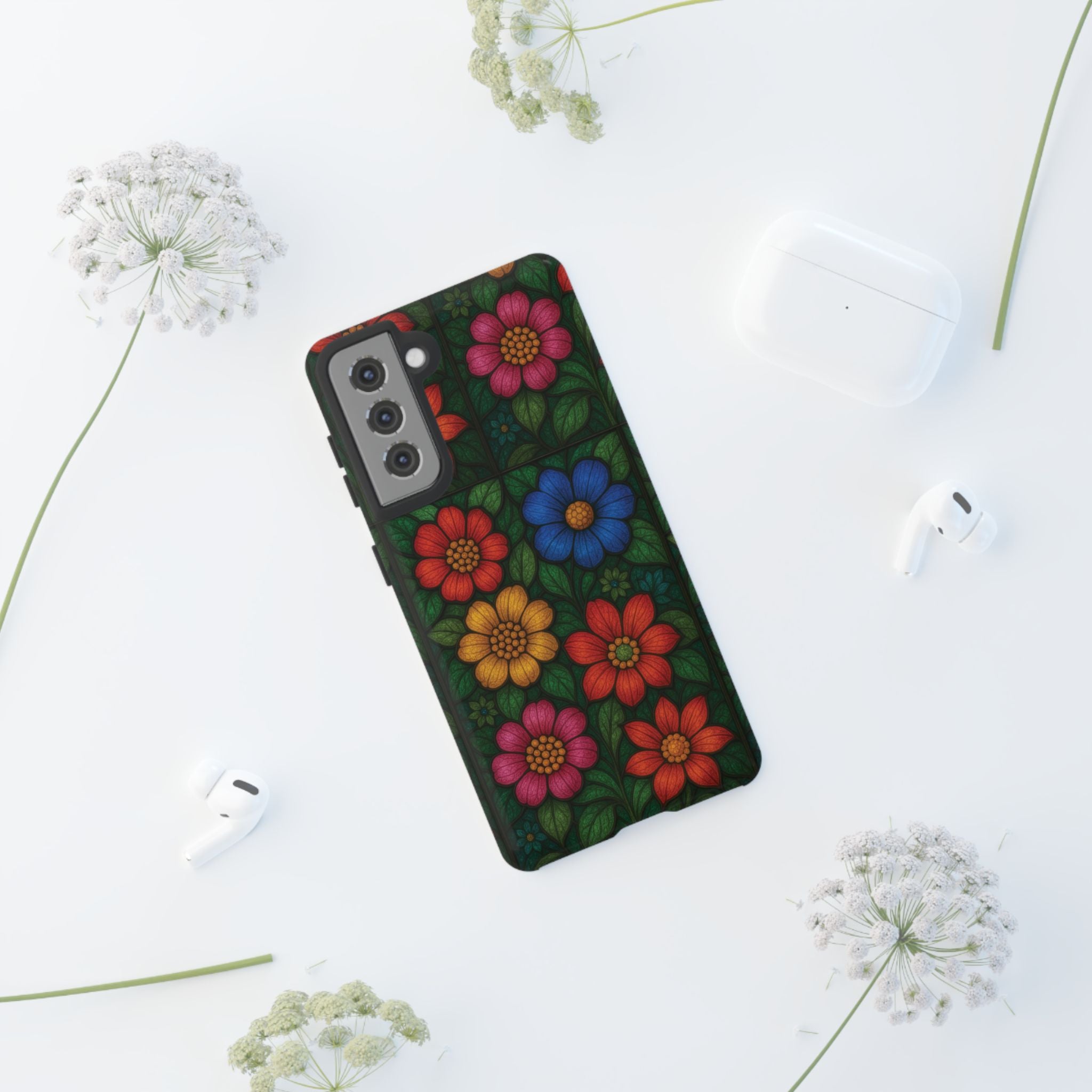 Coque de téléphone effet vitrail floral lumineux Art abstrait coloré, Étui de protection esthétique pour iPhone, Samsung et Google, Idée cadeau unique pour maman