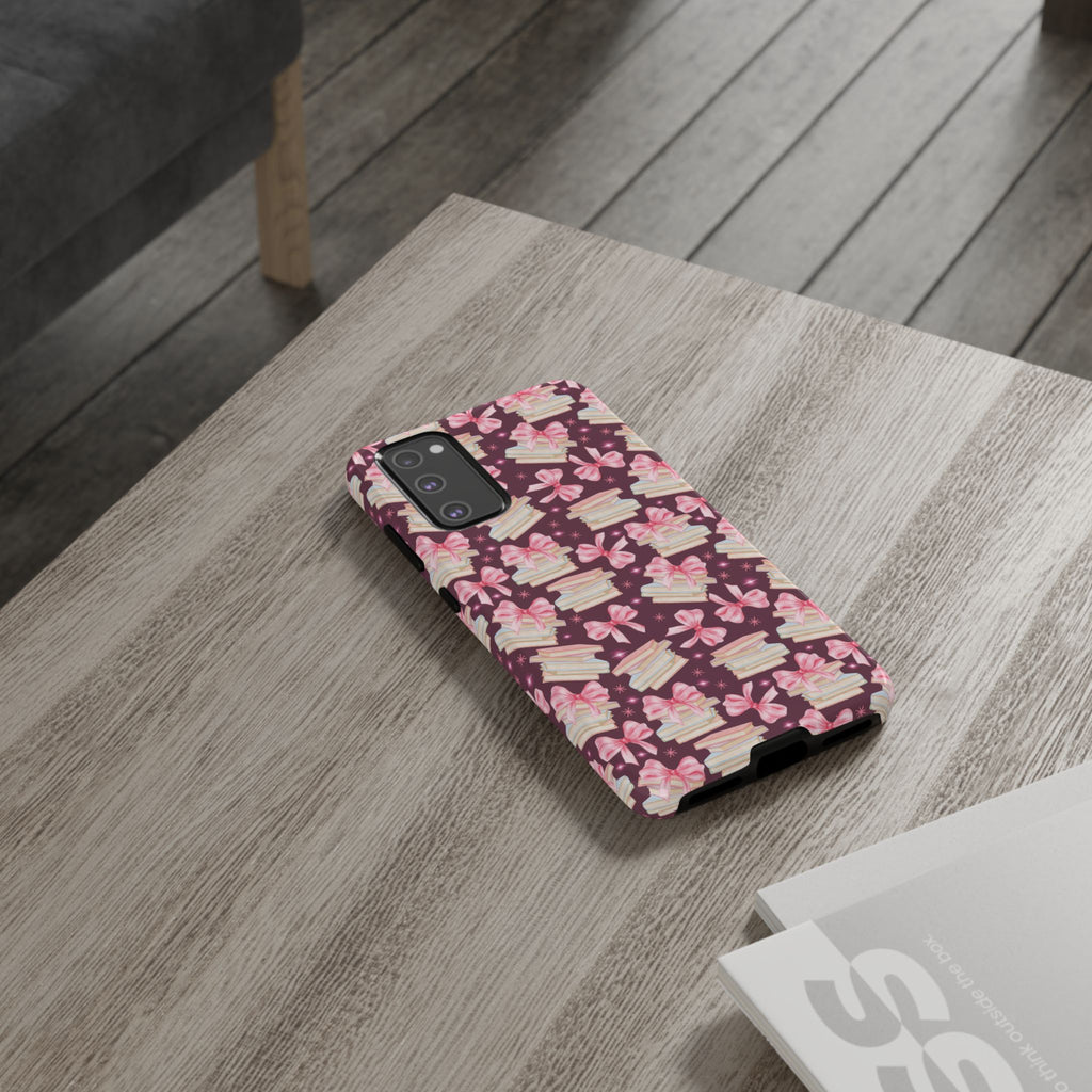 Coquette Pink Bows & Books Phone Case for iPhone 16 15 14 13 12  21 23 Samsung, and Pixel | Stylish Protective Cover Gift for Her Perfect for Floral Lover