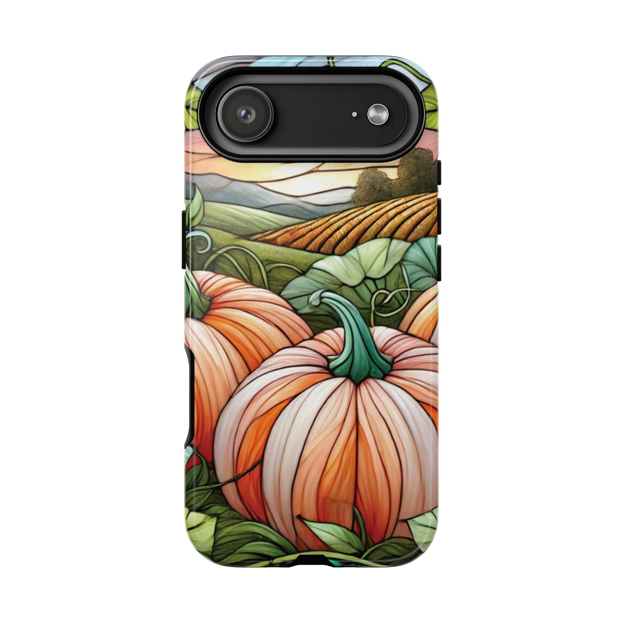 Pumpkins Phone Case Fall Faux Stained-Glass Thanksgiving Cover Pumpkin Lovers Gift for Galaxy S 24 23 22 21 Pixel 5 6 7 8 iPhone 17 , 16 15 14 13 12 Samsung iPhone Samsung Gift for Her