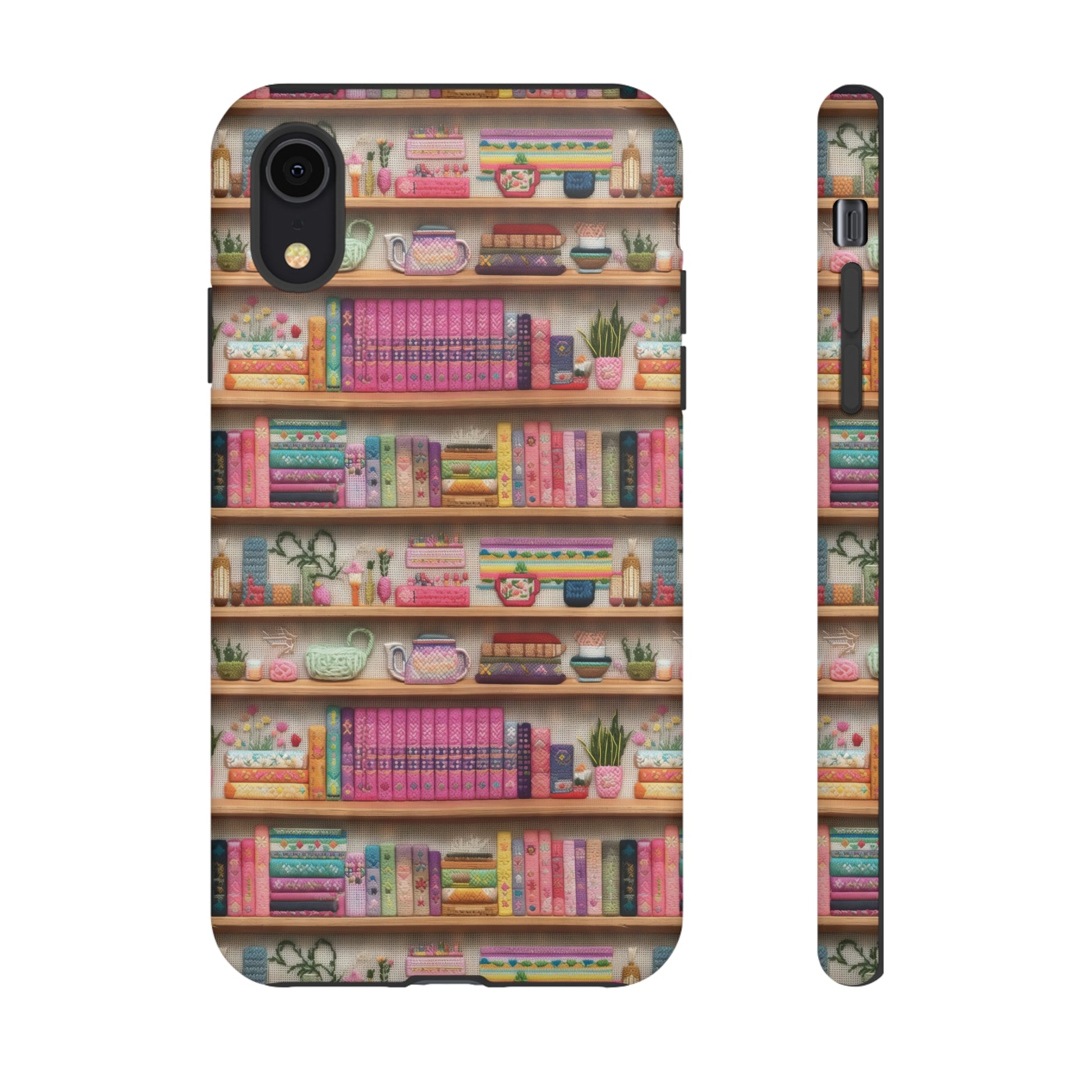 Phone Case 3D Illusion Books & Shelf Embroidery Design with Vibrant Colors Gift for Her Phone 15, Samsung iPhone Samsung Gift for Her Case iPhone 15, Samsung iPhone Samsung Accessory Gift for Her.
