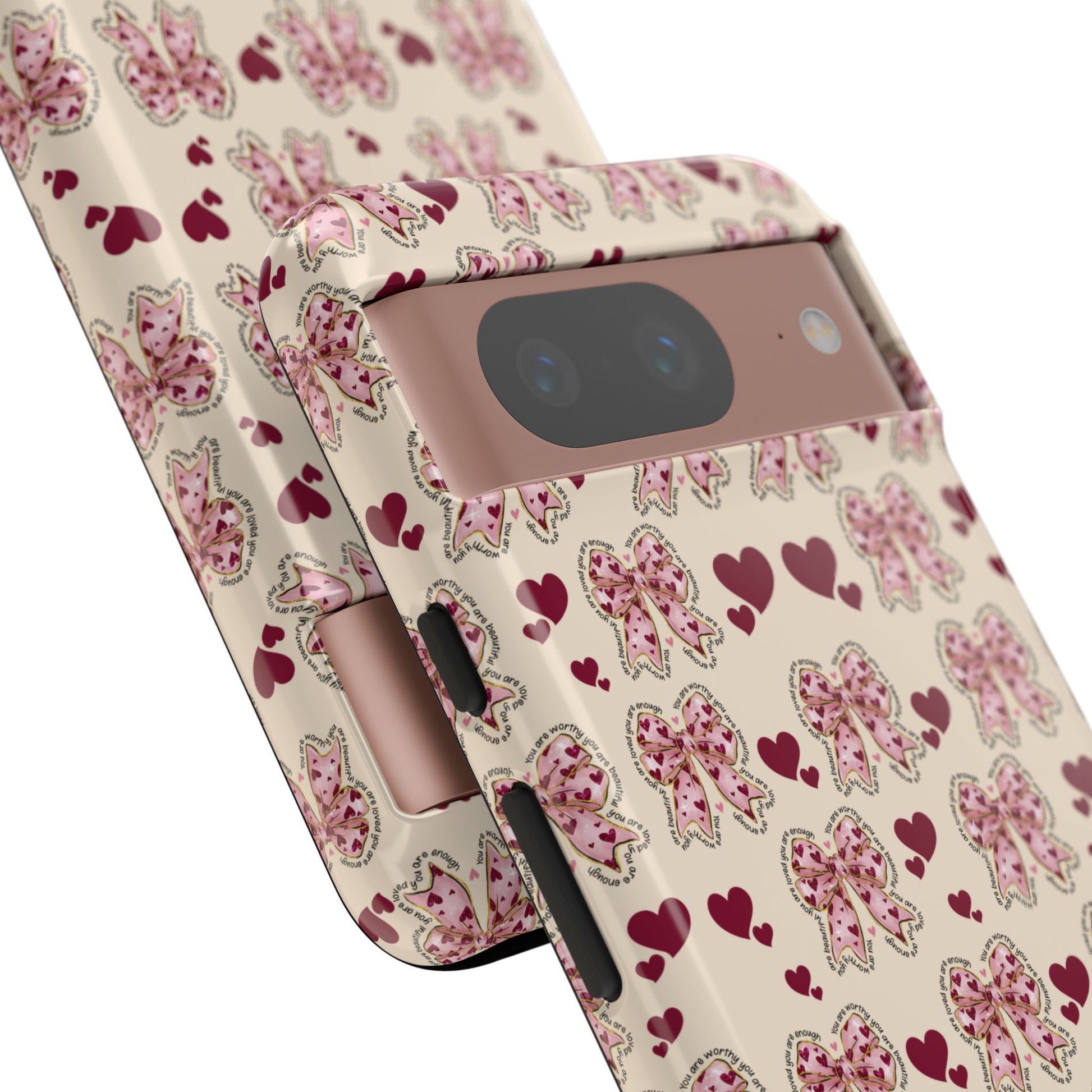 Charming Hearts & Pink Bows Phone Case Stylish & Durable Protection for Your Device | Scratch-Resistant, Slim Fit, and Lightweight Design for Everyday Use for iPhone & Android | Fresh Nature-Inspired Design!