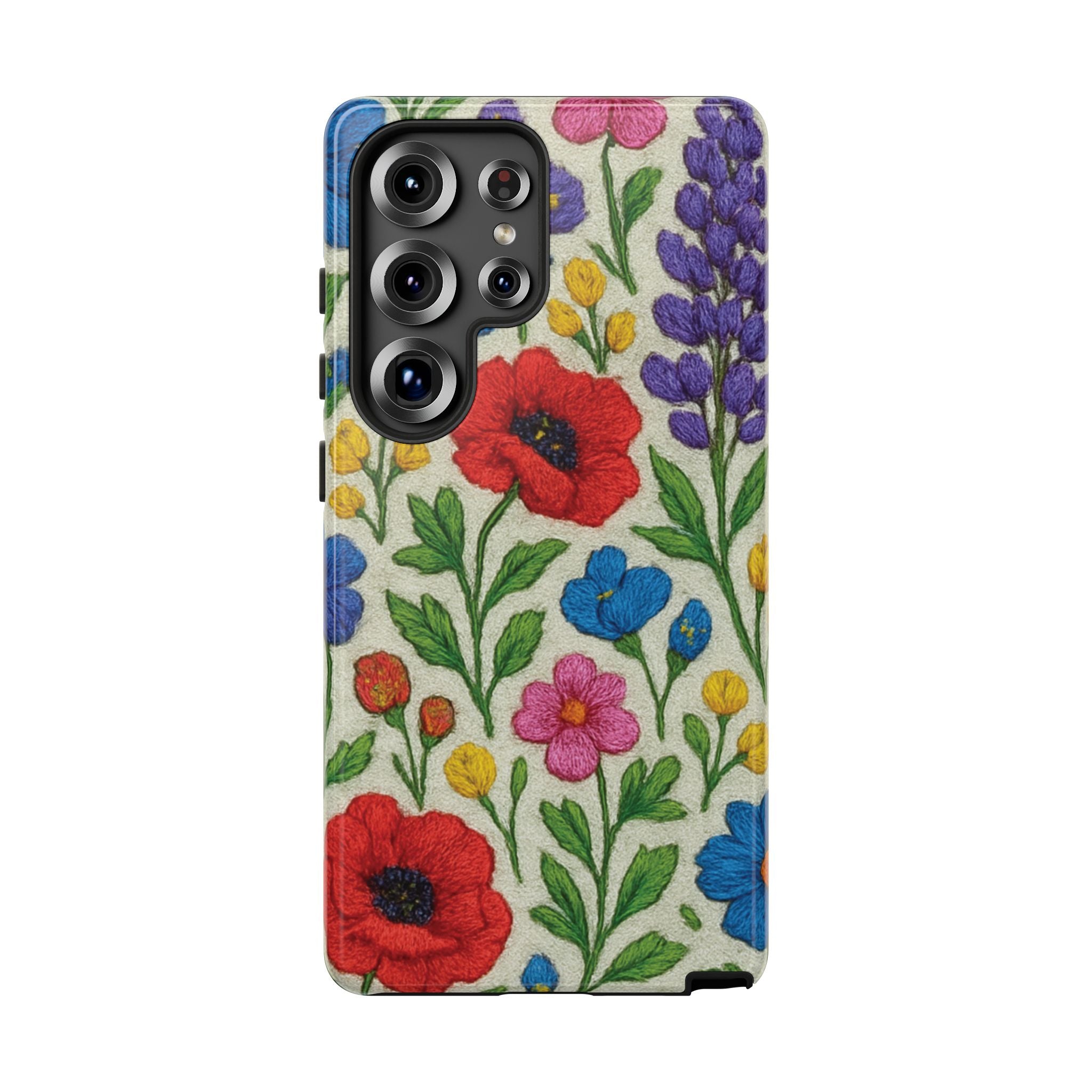 Bright 3D Illusion Wildflower Phone Case Cute Floral Design in Red, Pink, Blue – Aesthetic Protective Case for iPhone and  Android