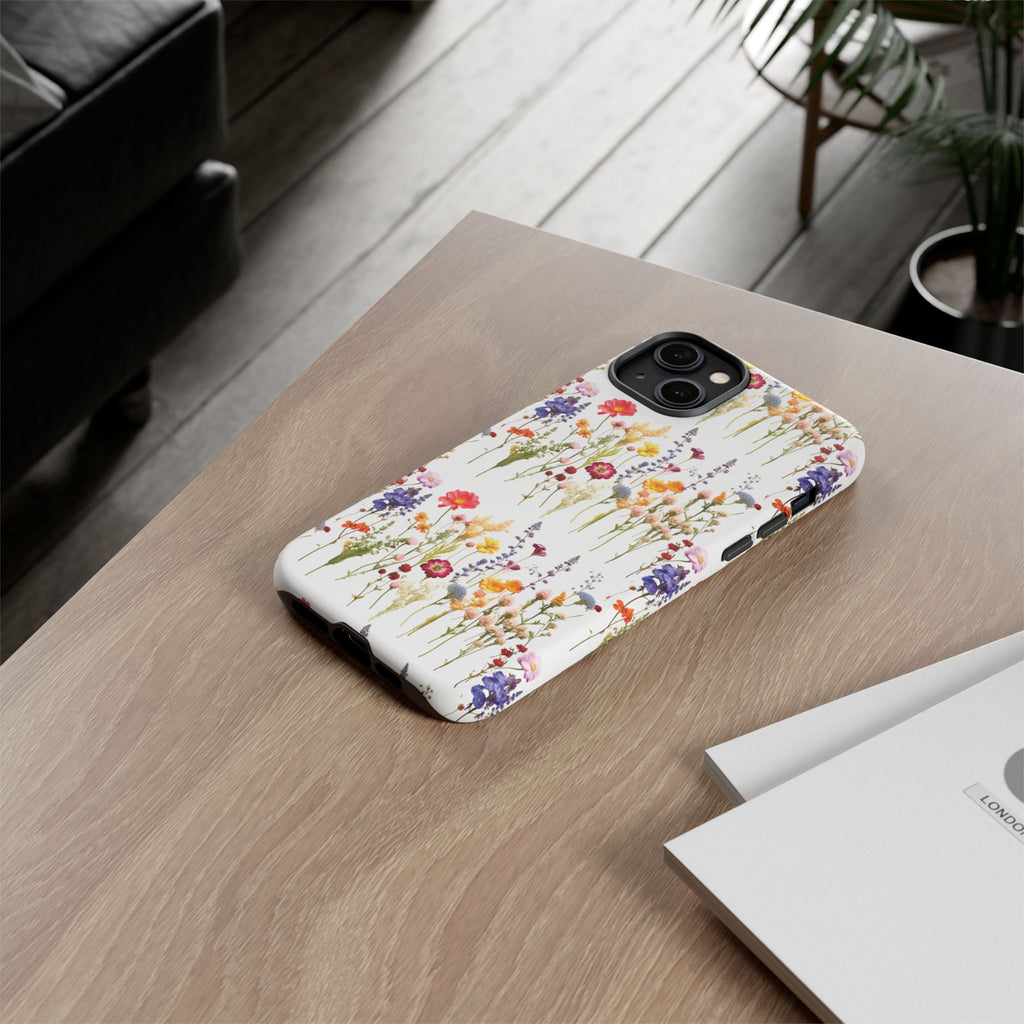 White Best Phone Case Press Flowers Floral 3D Illusion Luxury Tough Case Floral Elegant Durable Stylish for Modern Devices iPhone 17, 16, 15, Samsung iPhone Samsung Accessory Gift for Her