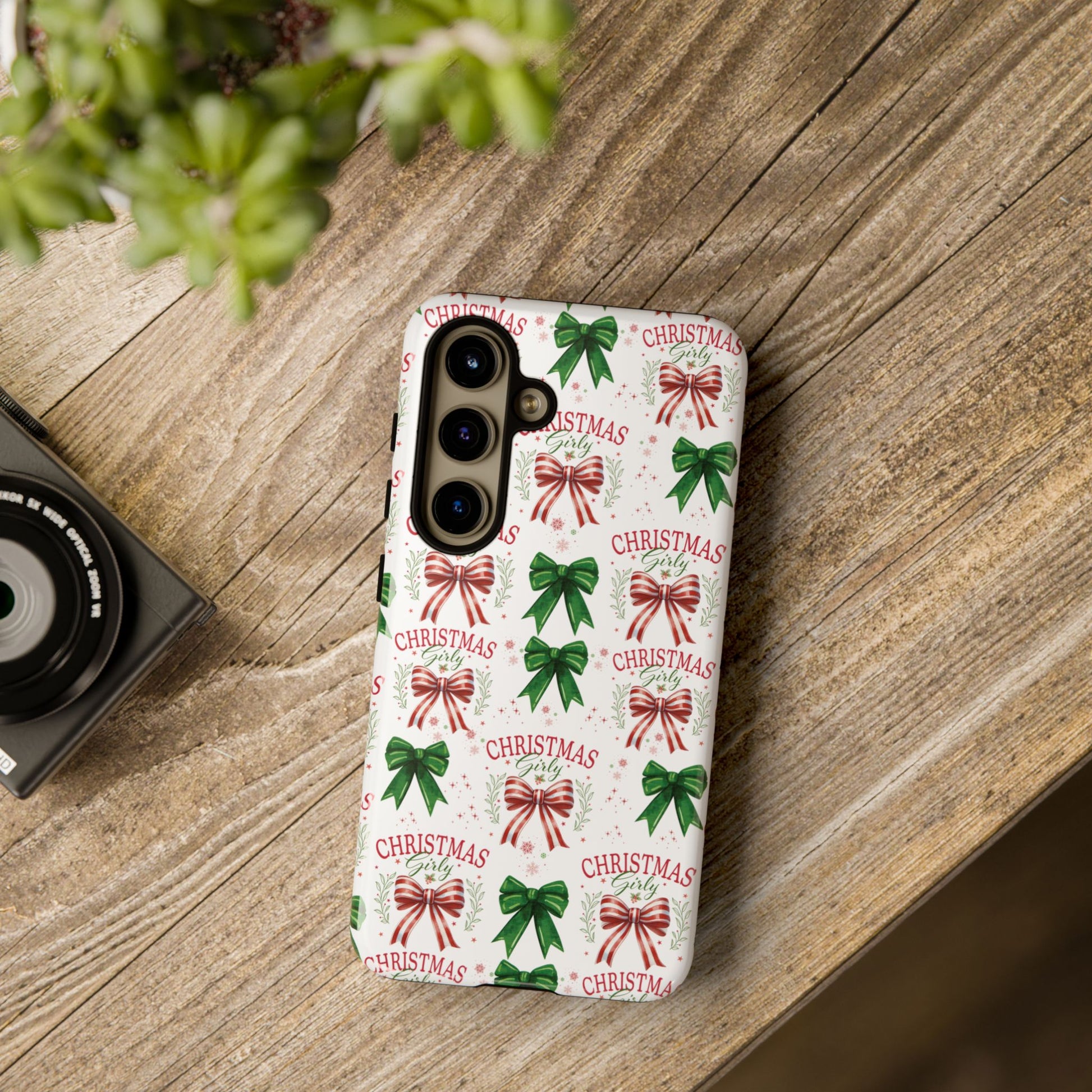 Girly Christmas Coquette Bows Pastel Phone Case for iPhone 17 16 15 23 Samsung, and Pixel | Stylish Protective Cover Gift for Her Perfect for Floral Lover