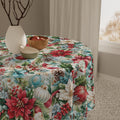 Christmas Poinsettia Holiday Tablecloth Festive Ornaments & Pinecone Dining Table Cover Elegant