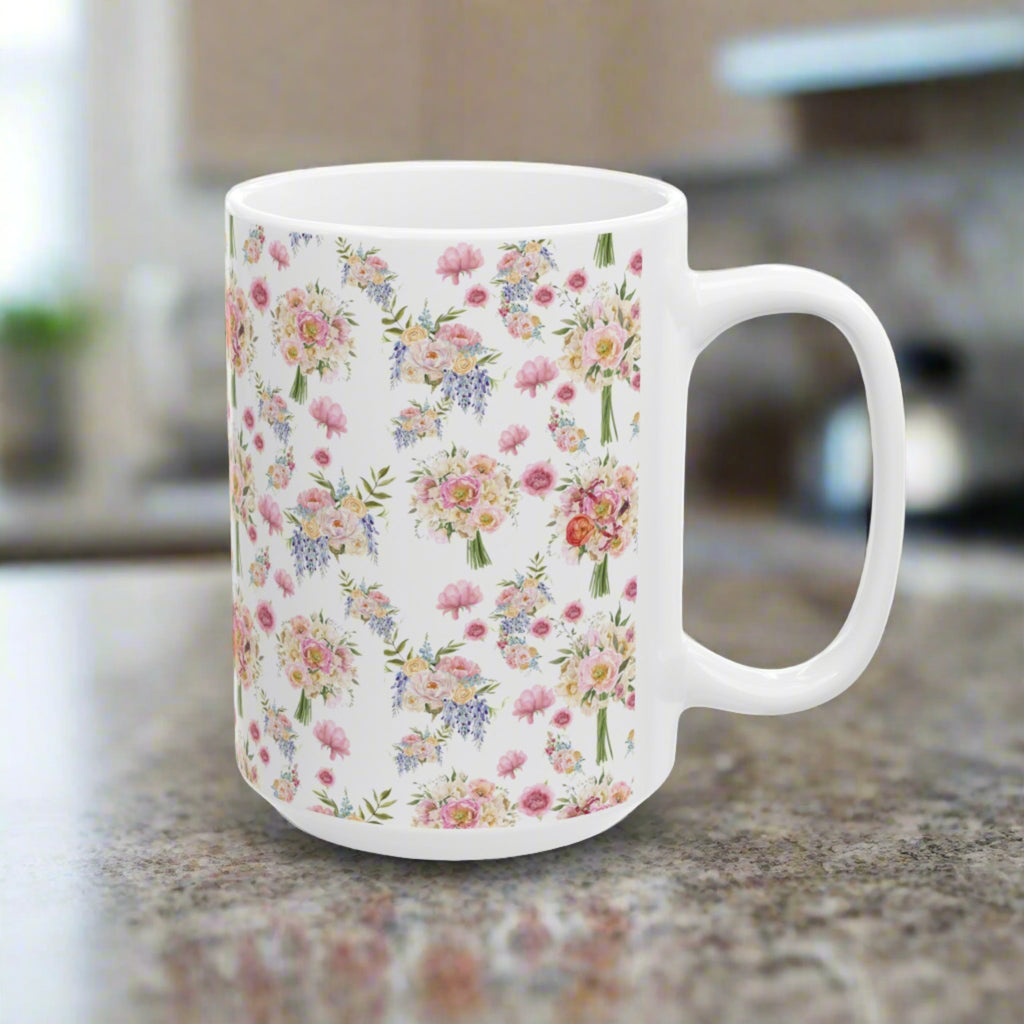 Pastel Wildflower Coffee Ceramic Mugs Perfect for Your Morning Brew | 11 oz & 15 oz Sizes Floral Mug for Tea, Cocoa, and More Unique Bohemian Design Gift for Nature Lovers - MRSBYVALLE