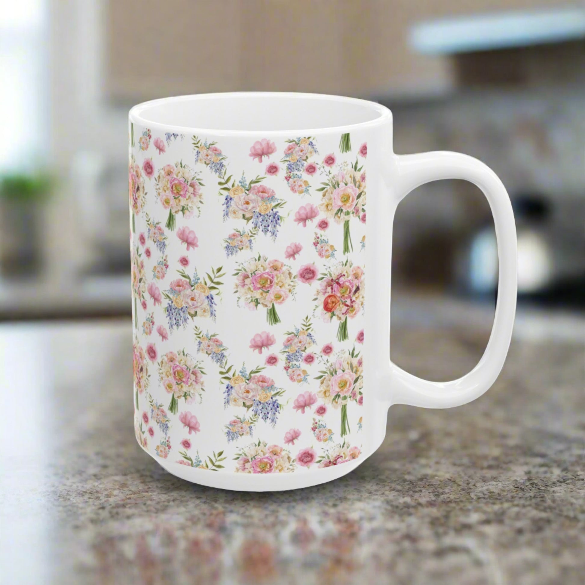 Pastel Wildflower Coffee Ceramic Mugs Perfect for Your Morning Brew | 11 oz & 15 oz Sizes Floral Mug for Tea, Cocoa, and More Unique Bohemian Design Gift for Nature Lovers - MRSBYVALLE