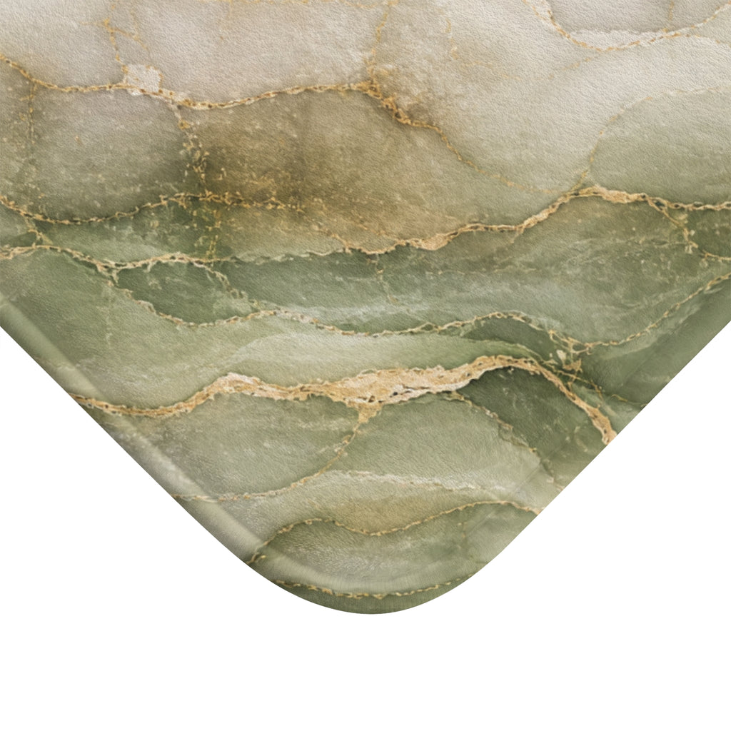 Sage Green Marble Bath Mat — Gold Vein Luxury Absorbent Bathroom Rug