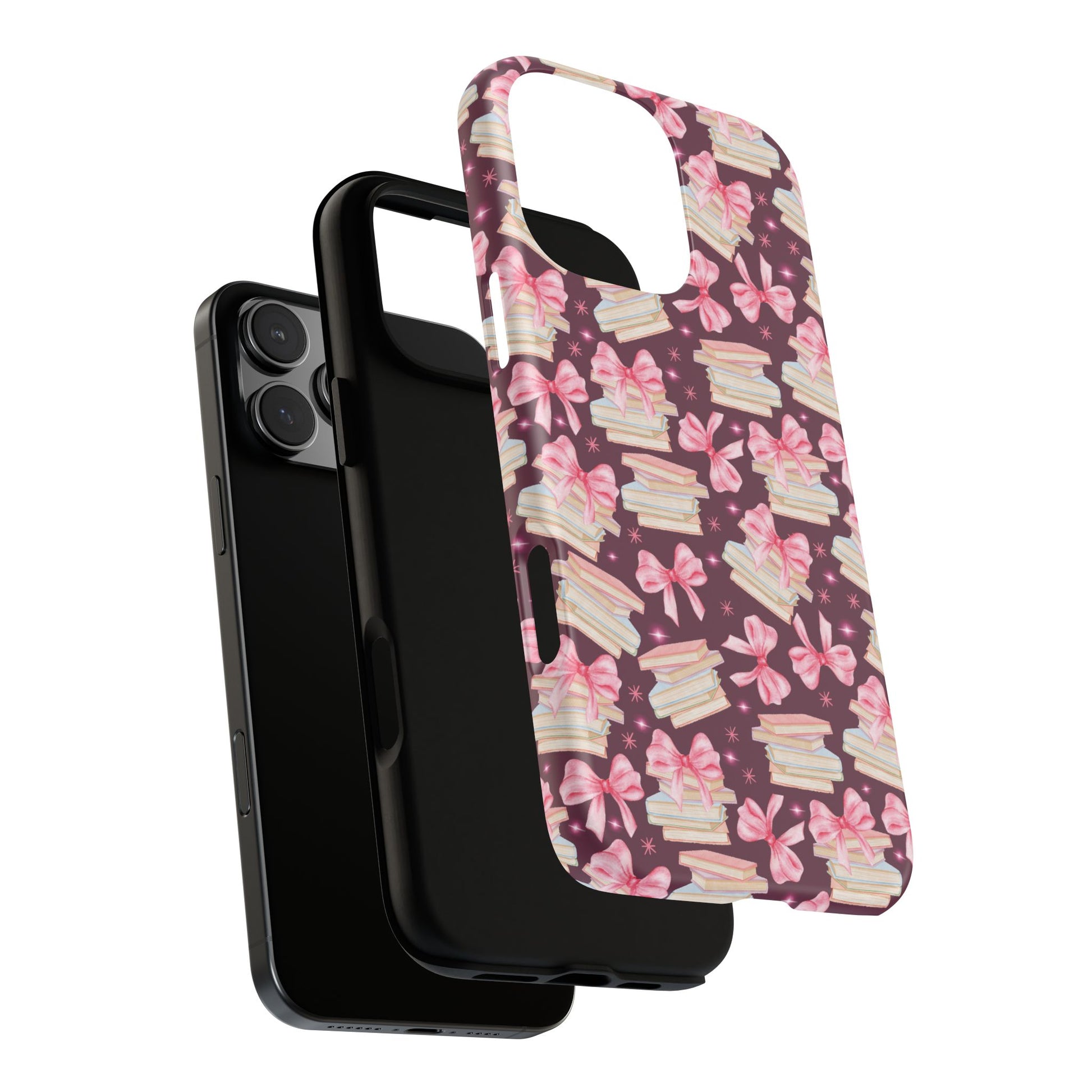 Coquette Pink Bows & Books Phone Case for iPhone 16 15 14 13 12  21 23 Samsung, and Pixel | Stylish Protective Cover Gift for Her Perfect for Floral Lover