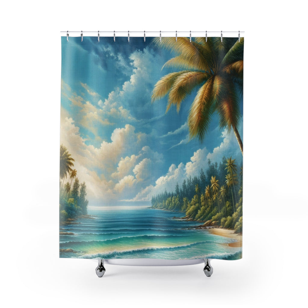Tropical Paradise Beach Ocean View Shower Curtain Transform Your Bathroom into a Coastal Retreat Home Perfect Housewarming New House Gift Newlywed Wedding Gift.