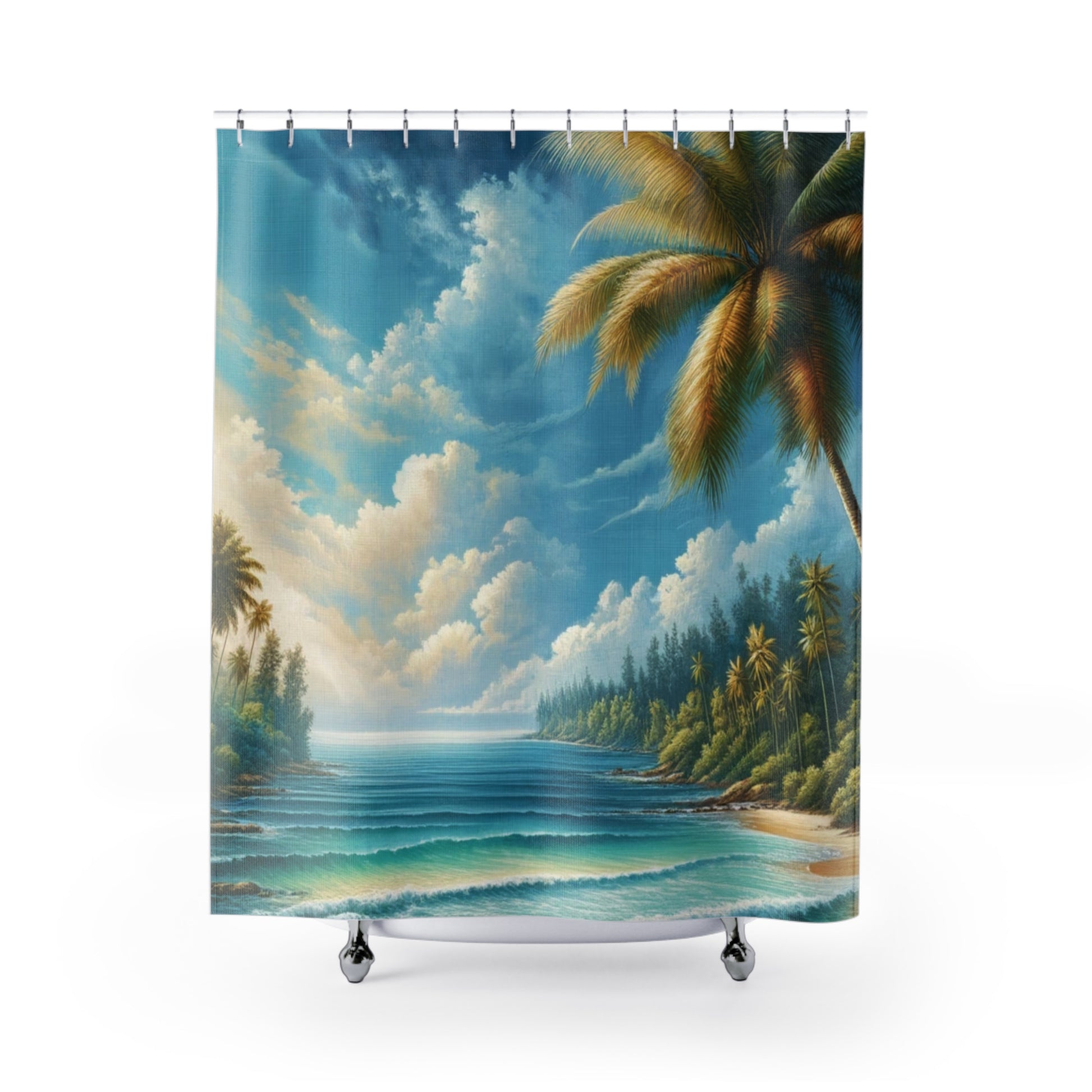 Tropical Paradise Beach Ocean View Shower Curtain Transform Your Bathroom into a Coastal Retreat Home Perfect Housewarming New House Gift Newlywed Wedding Gift.
