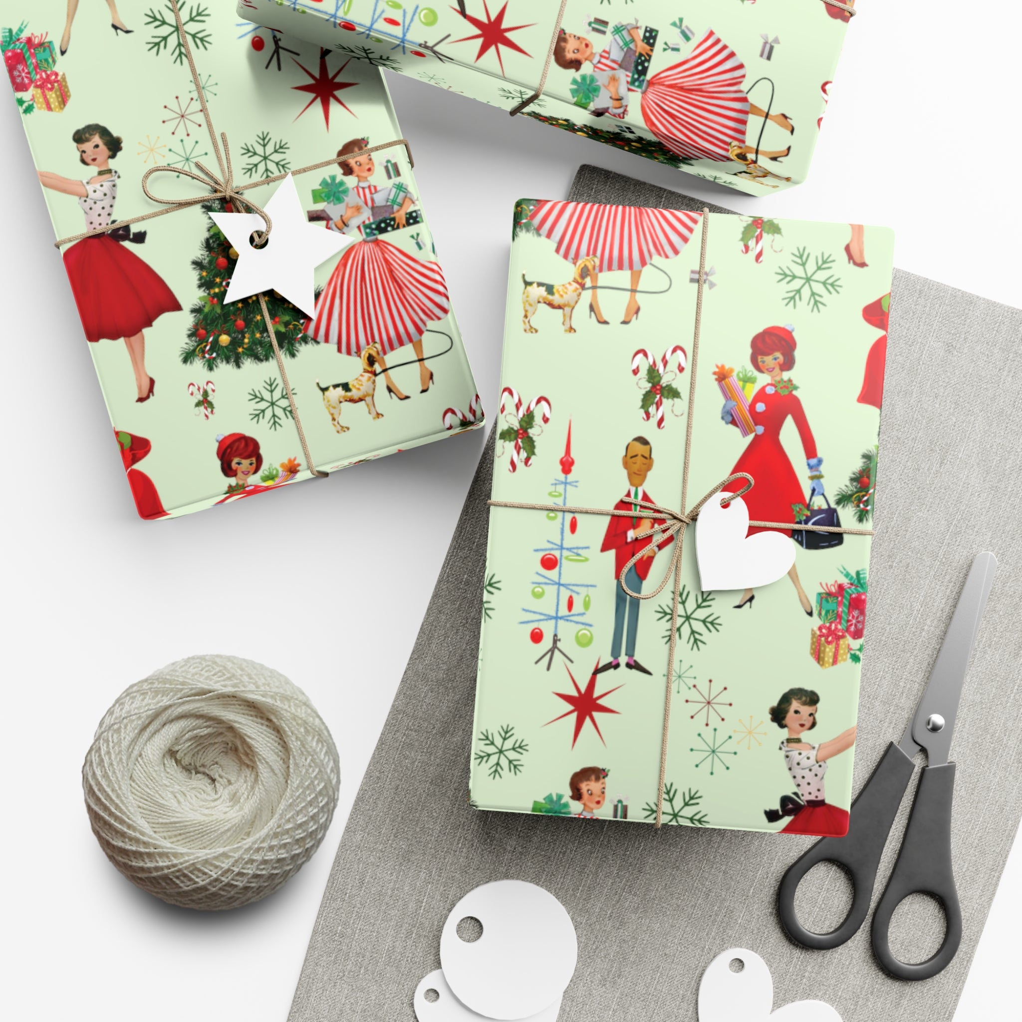 Vintage 50s Retro Christmas Wrapping Paper | Classic Holiday Designs | Nostalgic Gift Wrap | Mid-Century Holiday Patterns | Unique Retro Christmas Decorations | Festive Retro Style Christmas - MRSBYVALLE