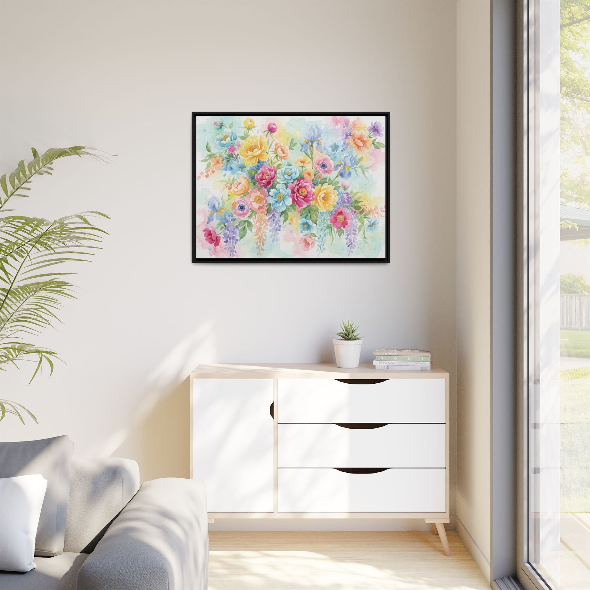Watercolor Floral Bouquet Canvas, Framed Matte Wall Art | Multi-Color Wall Art