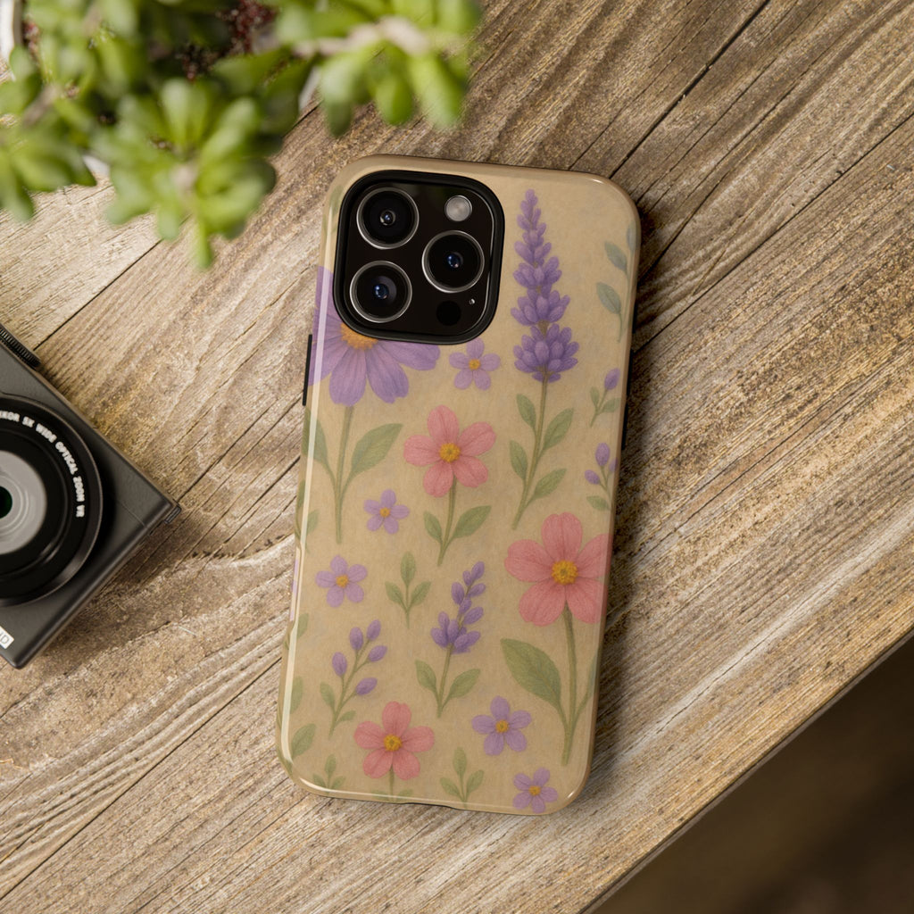 3D Illusion Wildflower Phone Case Cute Pastel Floral Design in Lavender, Pink, Mint Green – Aesthetic Protective Case for iPhone and  Android