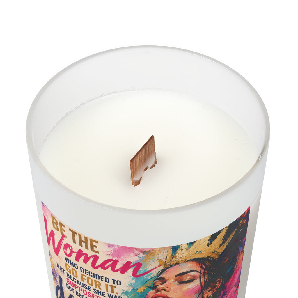 Inspirational Frosted Glass Candle — “Be the Woman Who Decides to GO FOR IT” (11 oz)