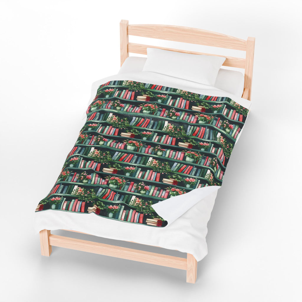 Couverture en peluche Velveteen — Plaid douillet « Livres et fleurs » pour lecteurs et enseignants