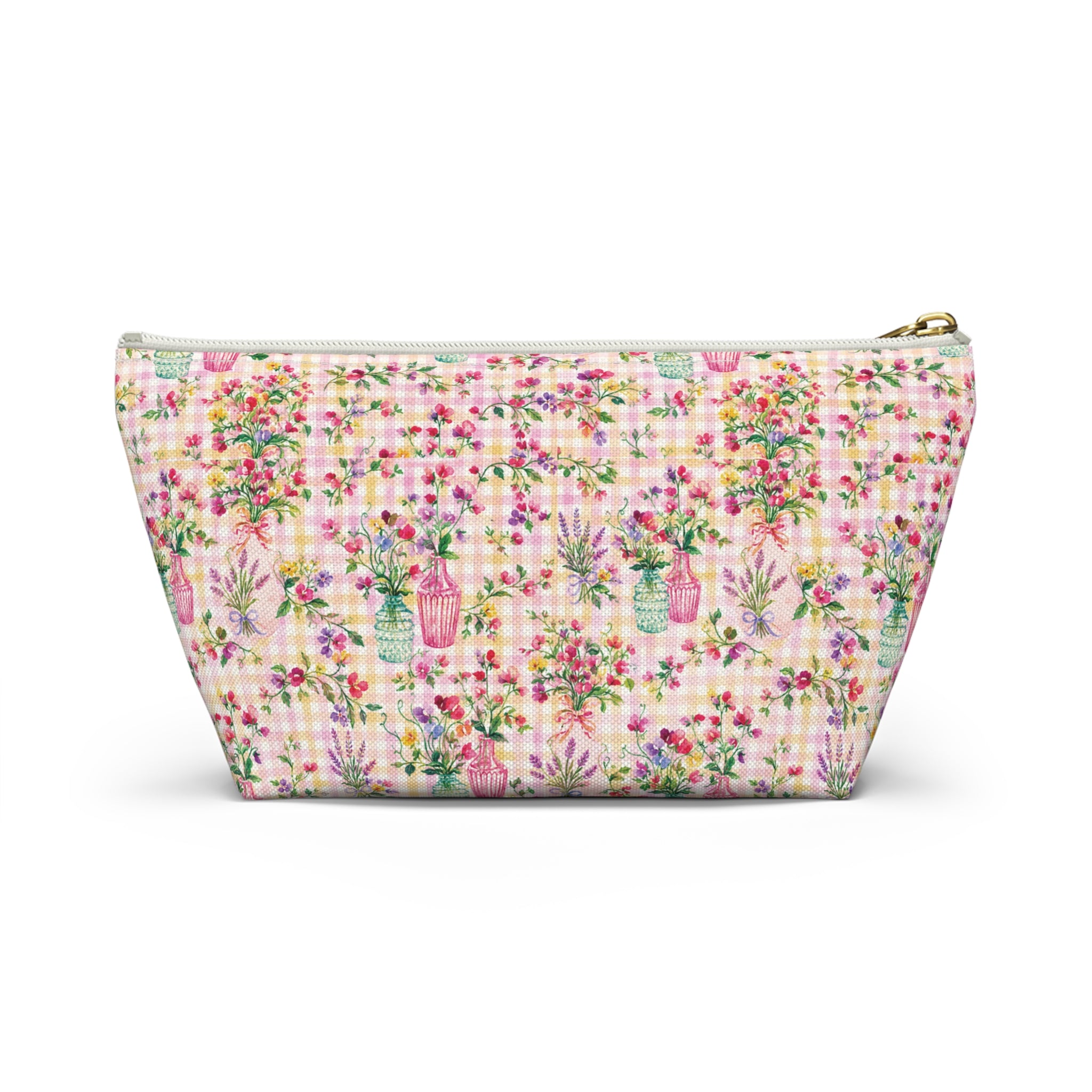 Trousse à accessoires à carreaux floraux turquoise et rose (fond en T) Maquillage, Sac cadeau pour elle