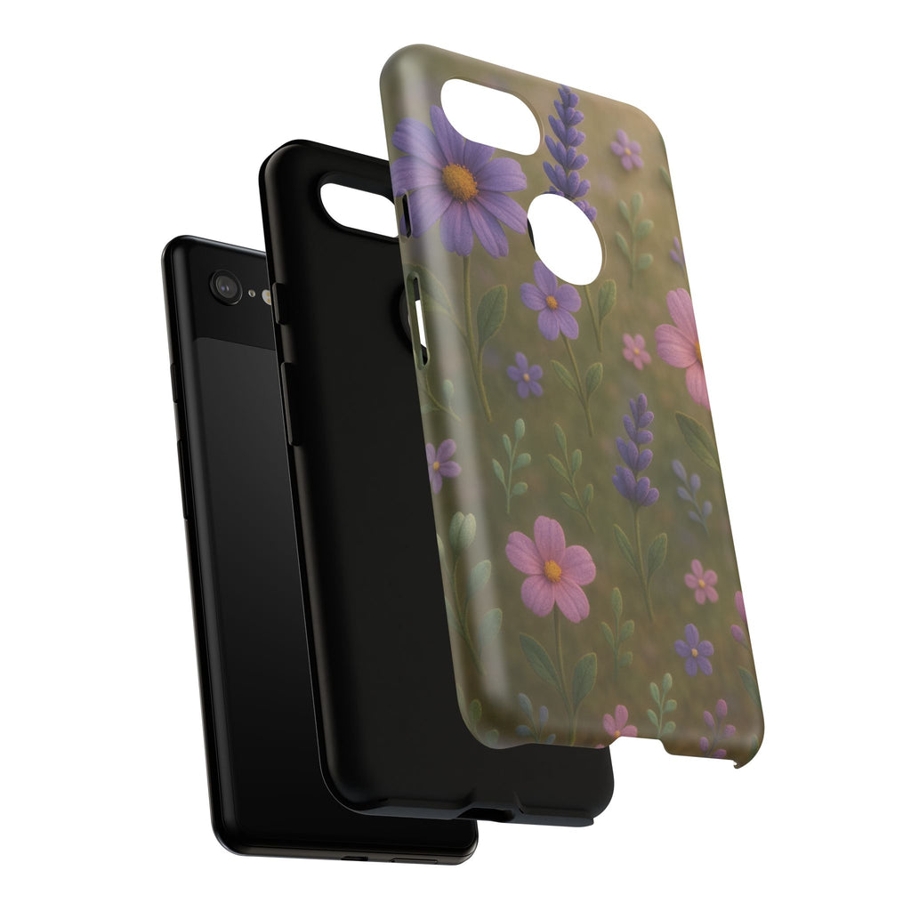 Pastel Flowers 3D Illusion Wildflower Phone Case Cute Pastel Floral Design in Lavender, Pink, Mint Green Aesthetic Protective Case for iPhone and  Android