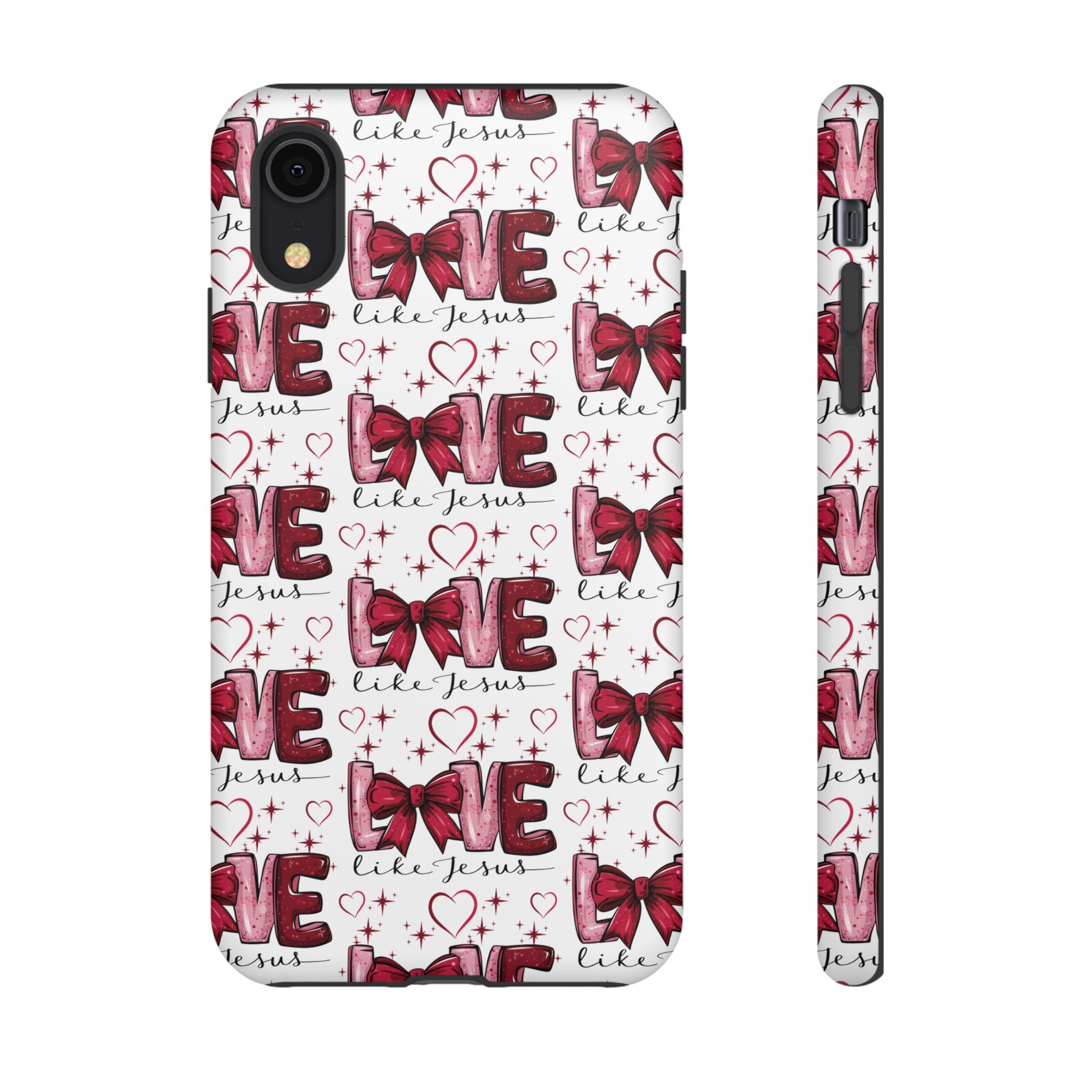 Love Like Jesus Red Bows and Hearts—Tough, Faithful Phone Cases & Religious iPhone Accessories: Protect Your Device & Show Your Faith