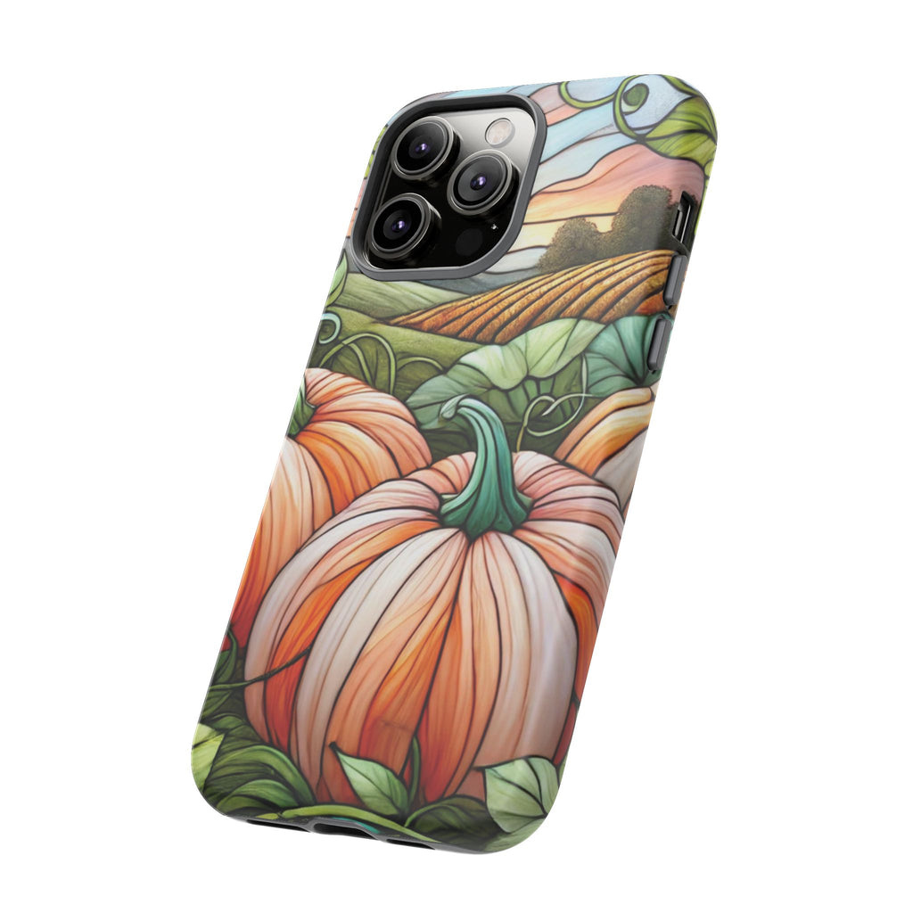 Pumpkins Phone Case Fall Faux Stained-Glass Thanksgiving Cover Pumpkin Lovers Gift for Galaxy S 24 23 22 21 Pixel 5 6 7 8 iPhone 17 , 16 15 14 13 12 Samsung iPhone Samsung Gift for Her