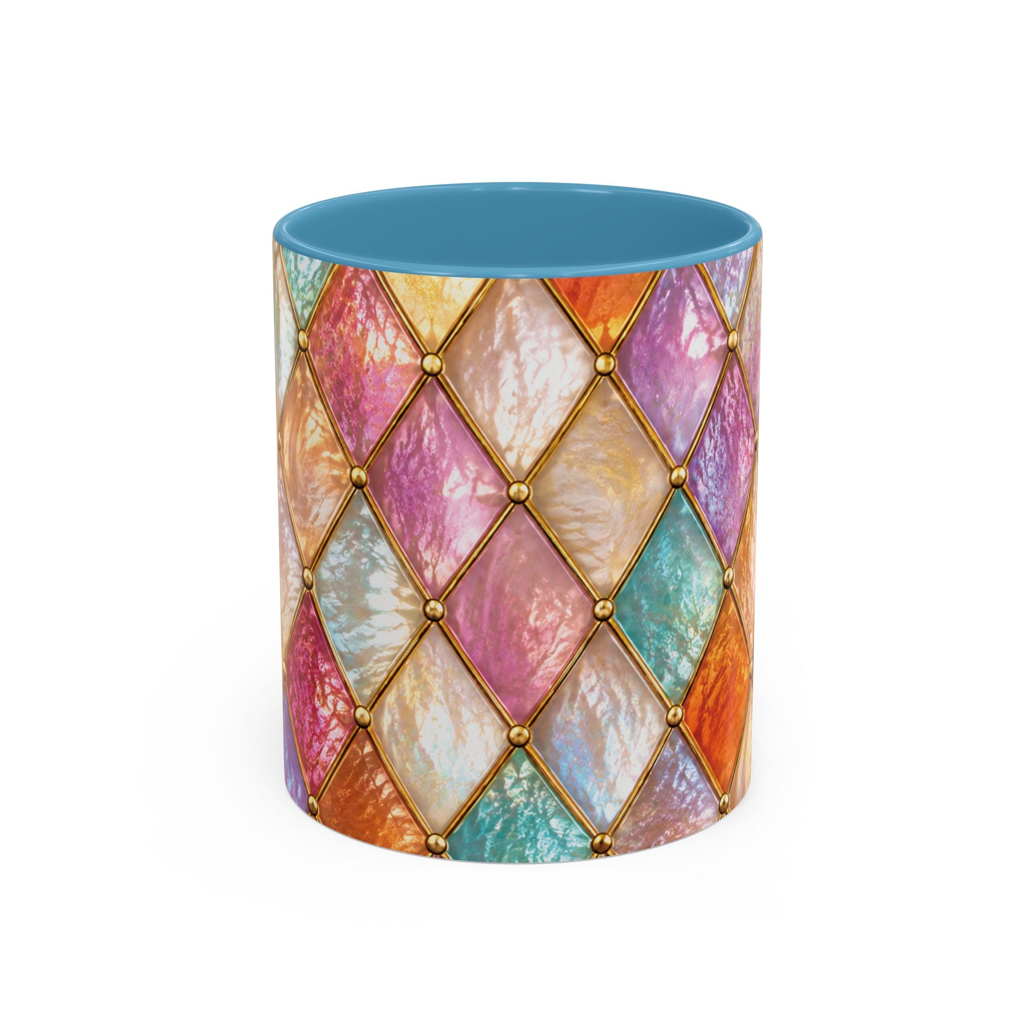 Colorful Jewel-Quilt Accent Coffee Mug — Vibrant Stained-Glass Pattern (11/15oz) Gift for her