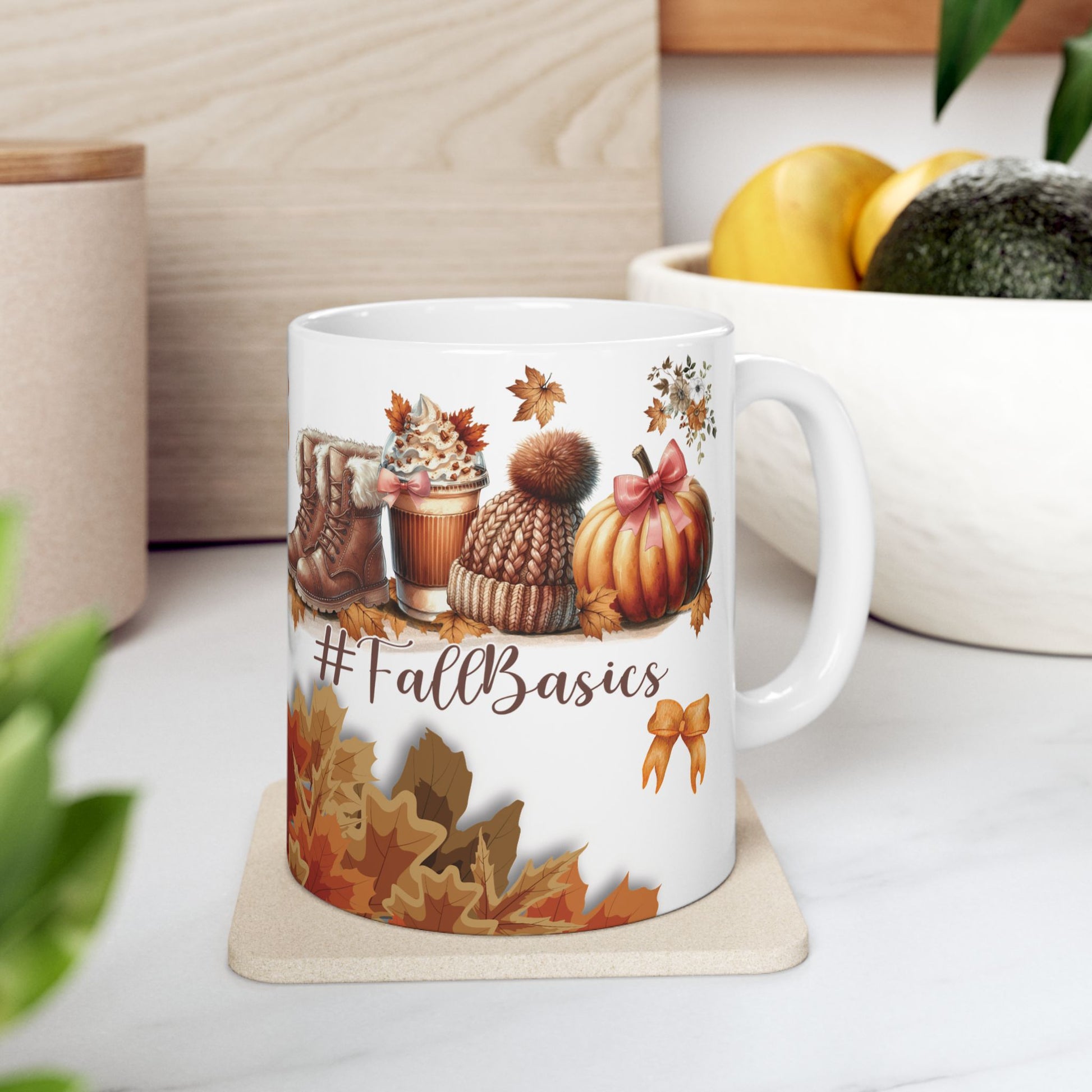 Fall Basic 11oz & 15oz Coffee Mugs – Autumn Leaves, Cozy Vibes, Perfect for Pumpkin Spice & Fall Lovers Dishwasher Safe, Microwave Friendly, Seasonal Mug Gift for Home & Office Morning Brew - MRSBYVALLE