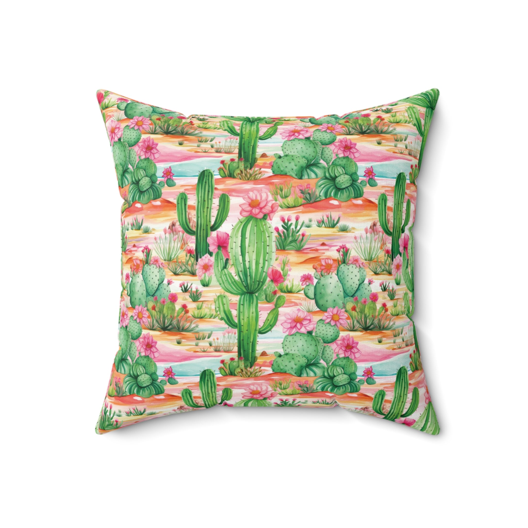 Cactus Pillow Pink and Mint Green Cactus Decorative Pillow  Stylish Square Cushion with Cactus Flowers | Vibrant Home Décor Accent for a Fresh, Nature-Inspired Look