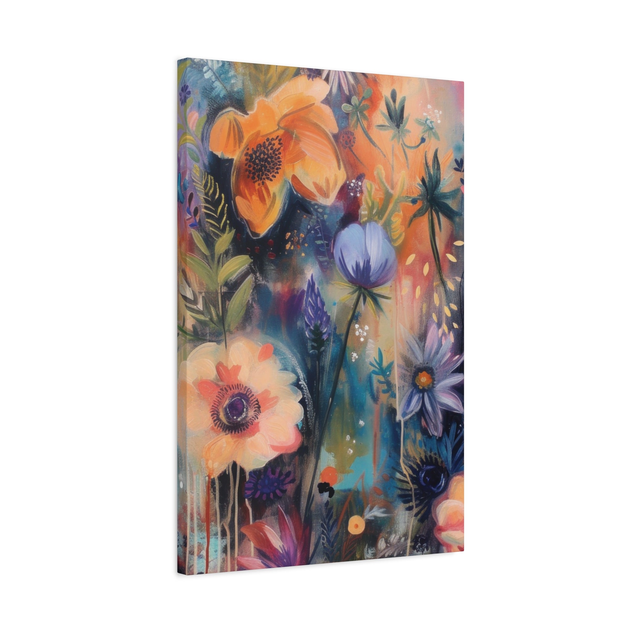 Boho Floral Wall Art Matte Canvas Stretched, Vibrant Botanical Design, Perfect for Living Room, Bedroom, or Office Decor, Adds a Stylish Touch to Any Space1.25" - MRSBYVALLE