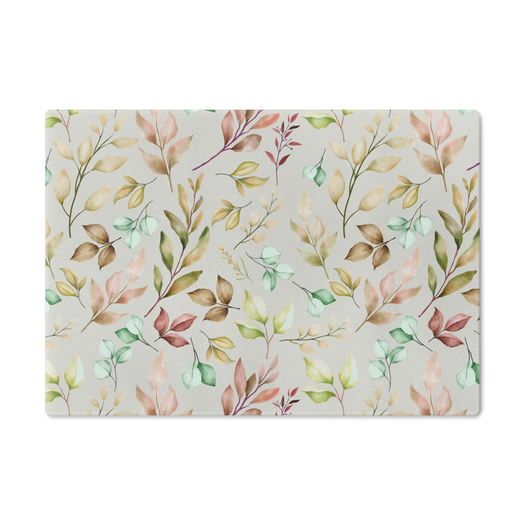 Pastel Leaves Cutting Board Floral Tempered Glass Cutting Board Durable Kitchen Decor with Elegant Design, Housewarming, New House Gift - MRSBYVALLE