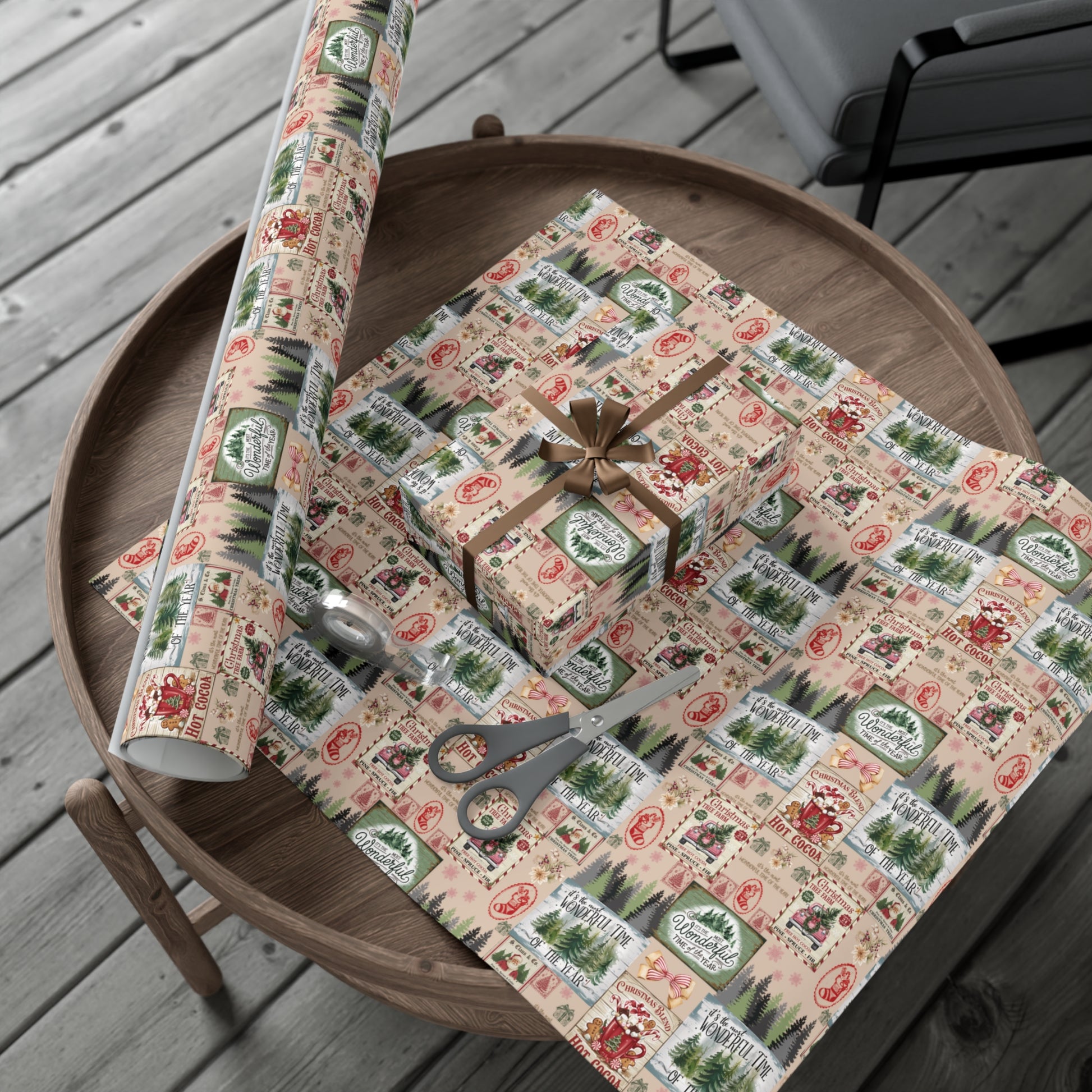 Christmas Wrapping Paper with Vintage Stamps Design  Perfect for Unique Holiday Gift Wrapping Premium Quality Gift Wrap for Luxurious Presentation - MRSBYVALLE