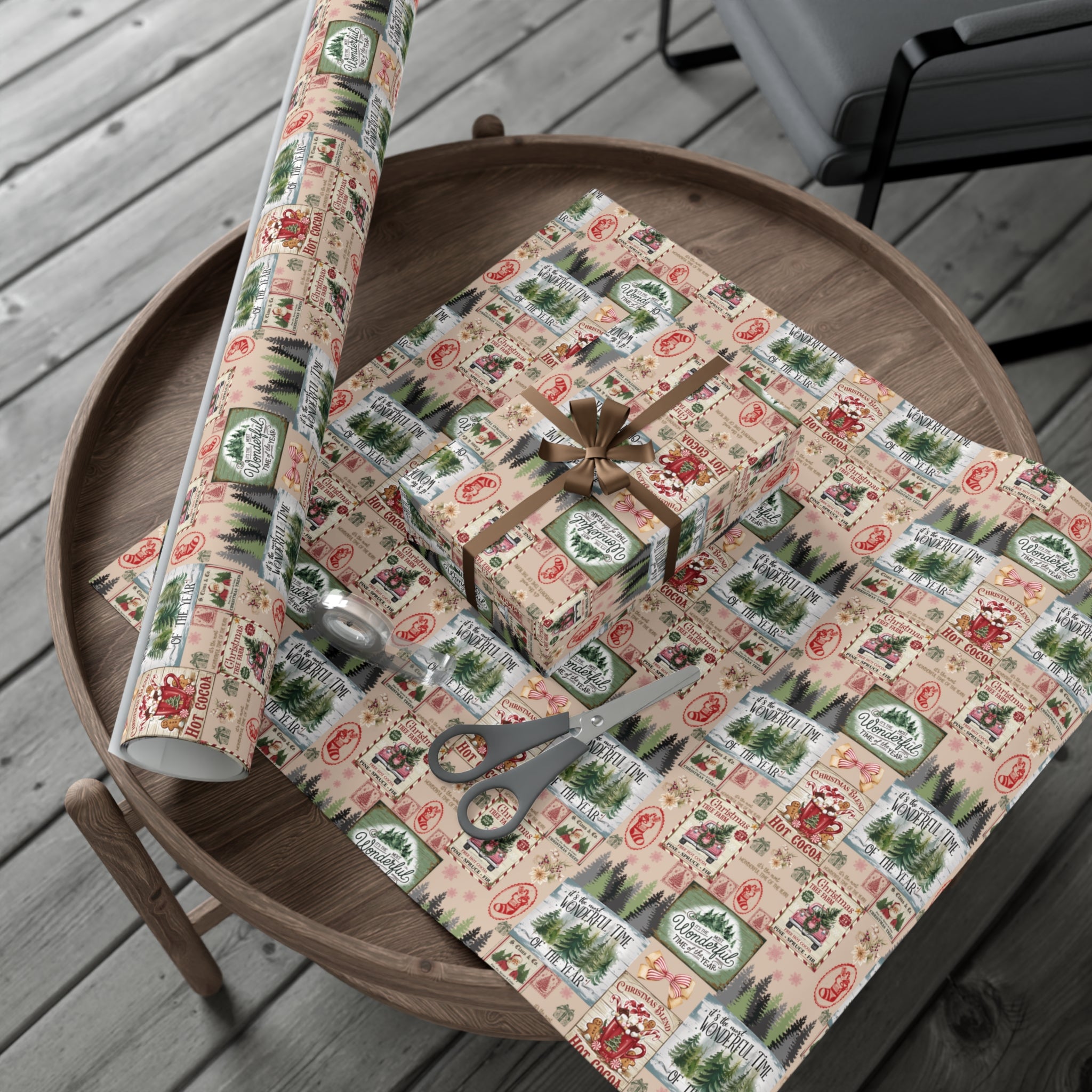 Christmas Wrapping Paper with Vintage Stamps Design  Perfect for Unique Holiday Gift Wrapping Premium Quality Gift Wrap for Luxurious Presentation - MRSBYVALLE