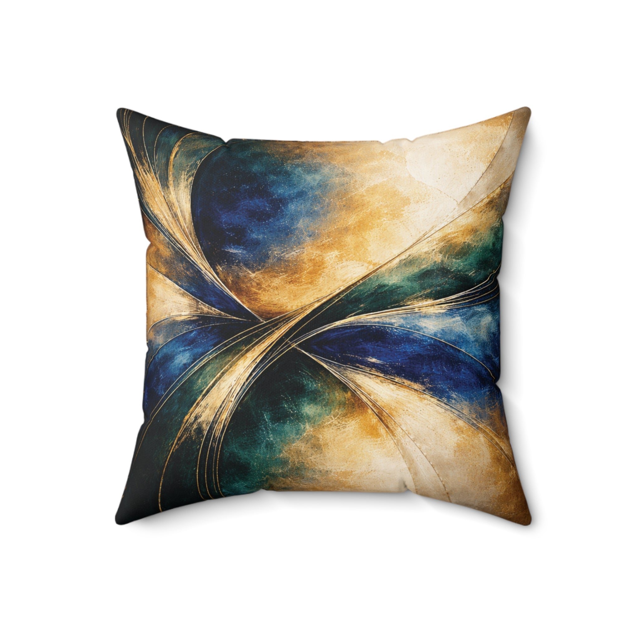 Gilded Convergence  Luxe NeoDeco Blue & Gold Accent Pillow Bedroom & Living Room Decor