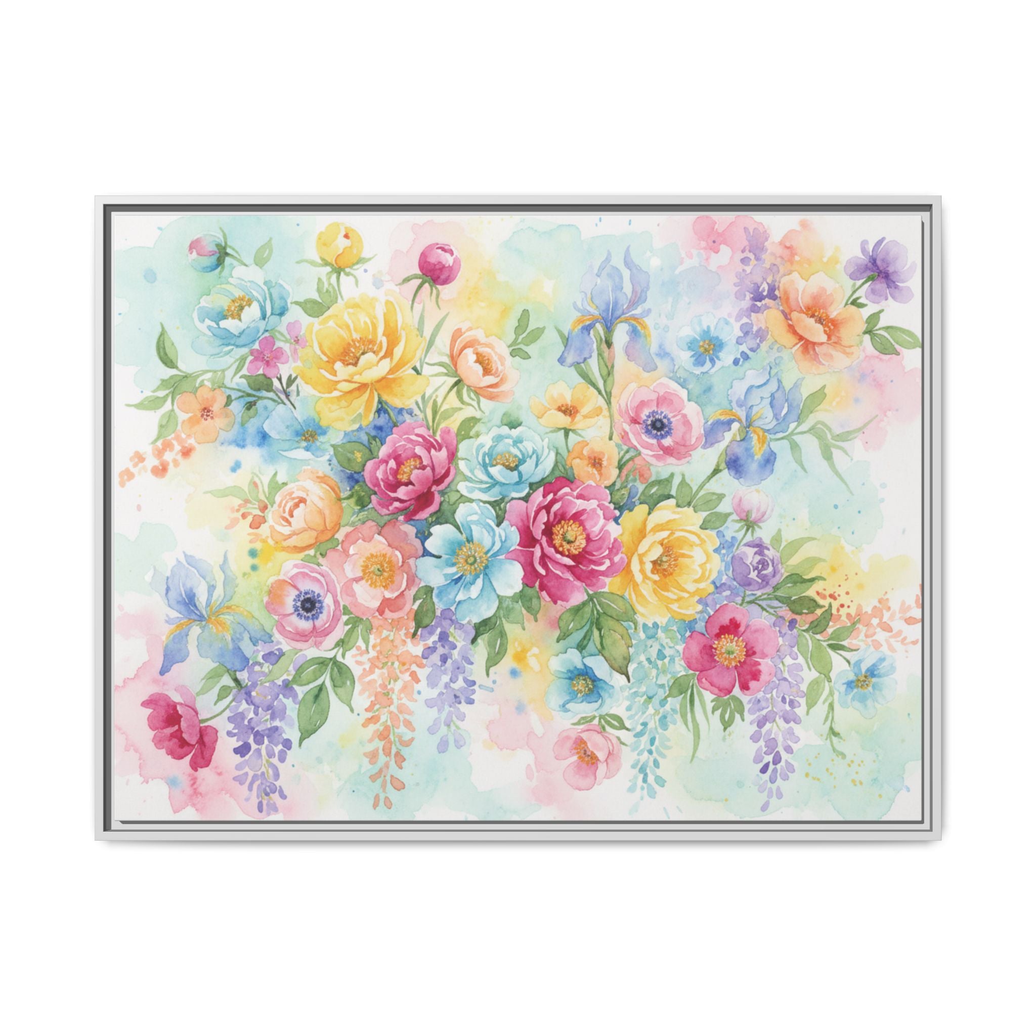 Watercolor Floral Bouquet Canvas, Framed Matte Wall Art | Multi-Color Wall Art