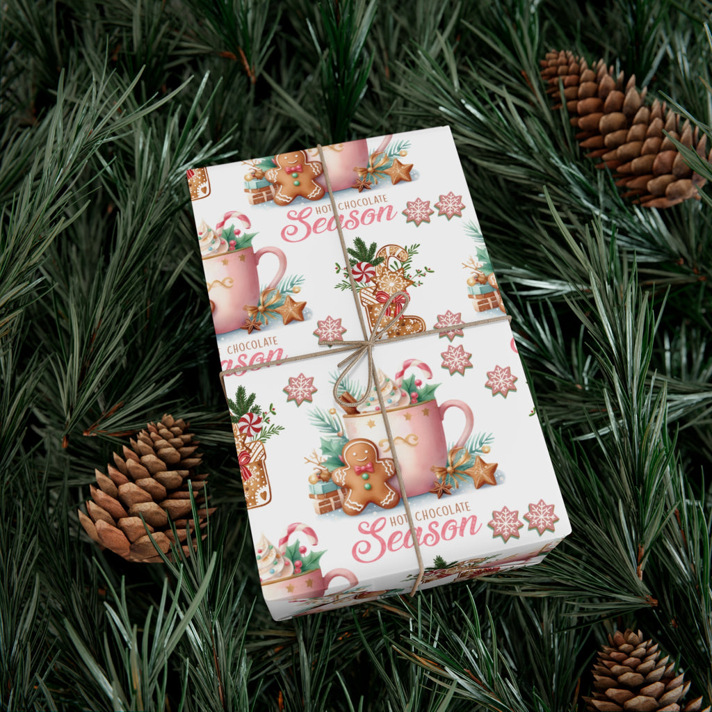 Enchanting Gingerbread with Hot Chocolate Season Pink Wrapping Paper | Festive & Cozy Holiday Gift Wrap | Perfect for Christmas Presents, Seasonal Celebrations, and Winter Wonderland Themes Christmas - MRSBYVALLE