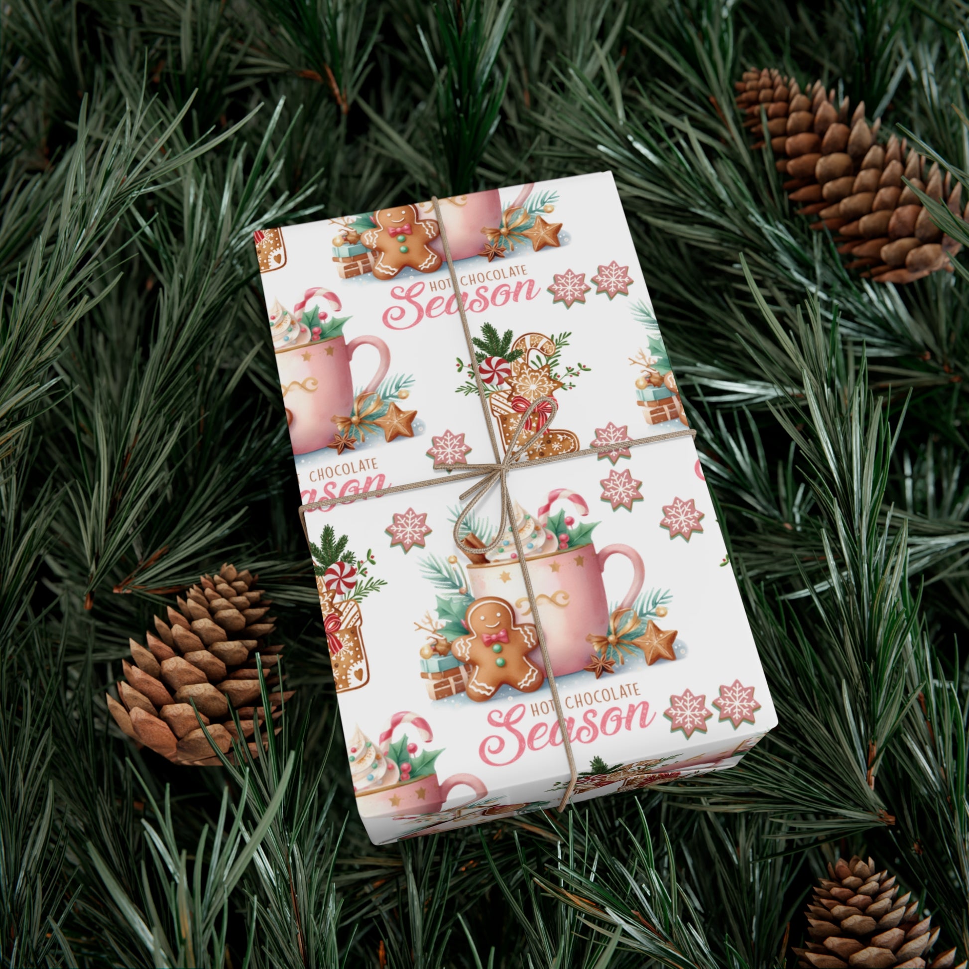 Enchanting Gingerbread with Hot Chocolate Season Pink Wrapping Paper | Festive & Cozy Holiday Gift Wrap | Perfect for Christmas Presents, Seasonal Celebrations, and Winter Wonderland Themes Christmas - MRSBYVALLE