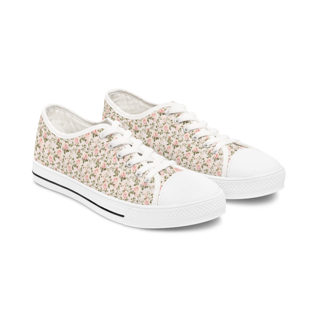 Pink Floral Women's Low Top Sneakers Breathable Polyester Canvas, Lightweight Stylish Floral Pastel Design, Comfortable All-Day Wear, Perfect for Walking and Everyday Activities - MRSBYVALLE
