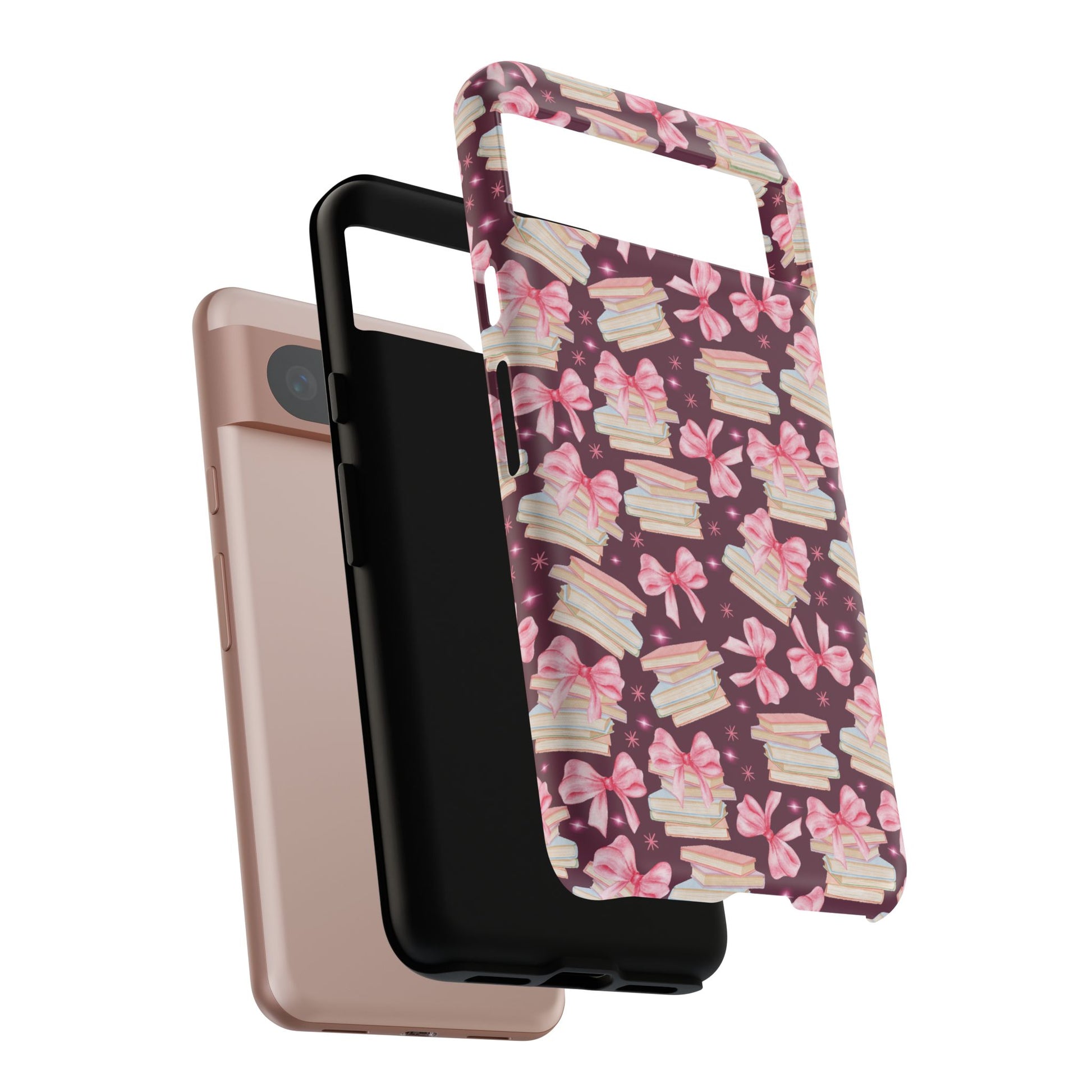 Coquette Pink Bows & Books Phone Case for iPhone 16 15 14 13 12  21 23 Samsung, and Pixel | Stylish Protective Cover Gift for Her Perfect for Floral Lover