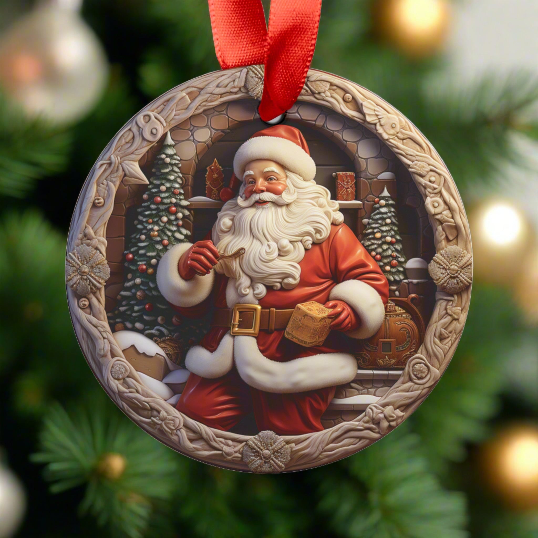 3D Illusion Christmas Santa Claus Acrylic Ornament with Ribbon Festive and Unique Holiday Decoration Durable Holiday Keepsake | Ideal for Tree Trimming and Gift Giving - MRSBYVALLE