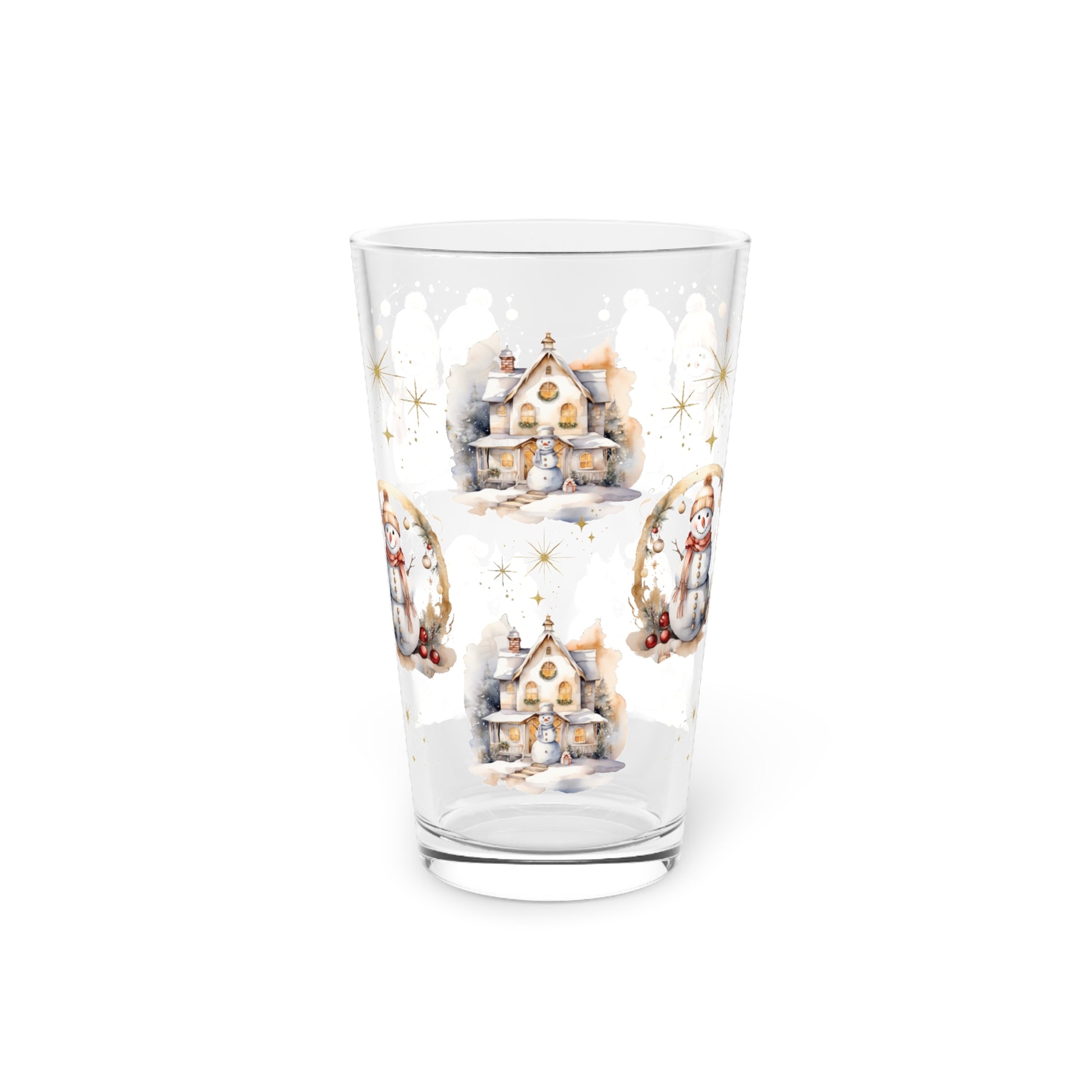 Watercolor Snowman 16oz Pint Glass Festive Holiday Drinkware for Christmas Winter Celebrations Perfect Gift for Beer Lovers Home Entertaining Elegant Perfect for Parties - MRSBYVALLE