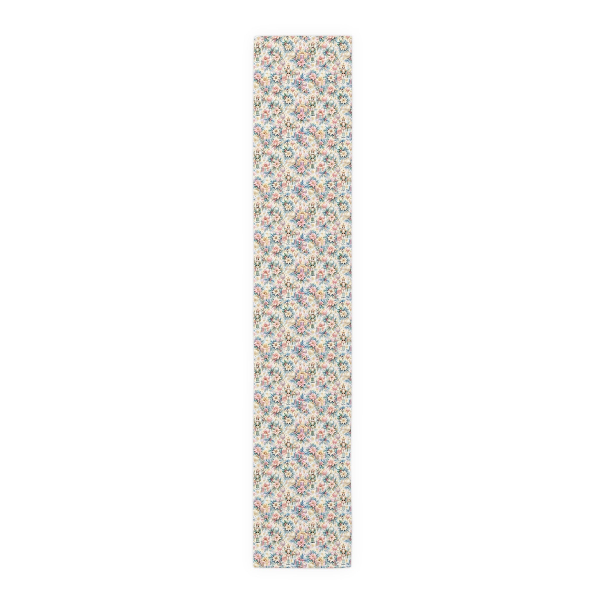Nutcrackers Pastel Pink and Turquoise Table Runner — Pastel Cottagecore Cotton-Blend Decor