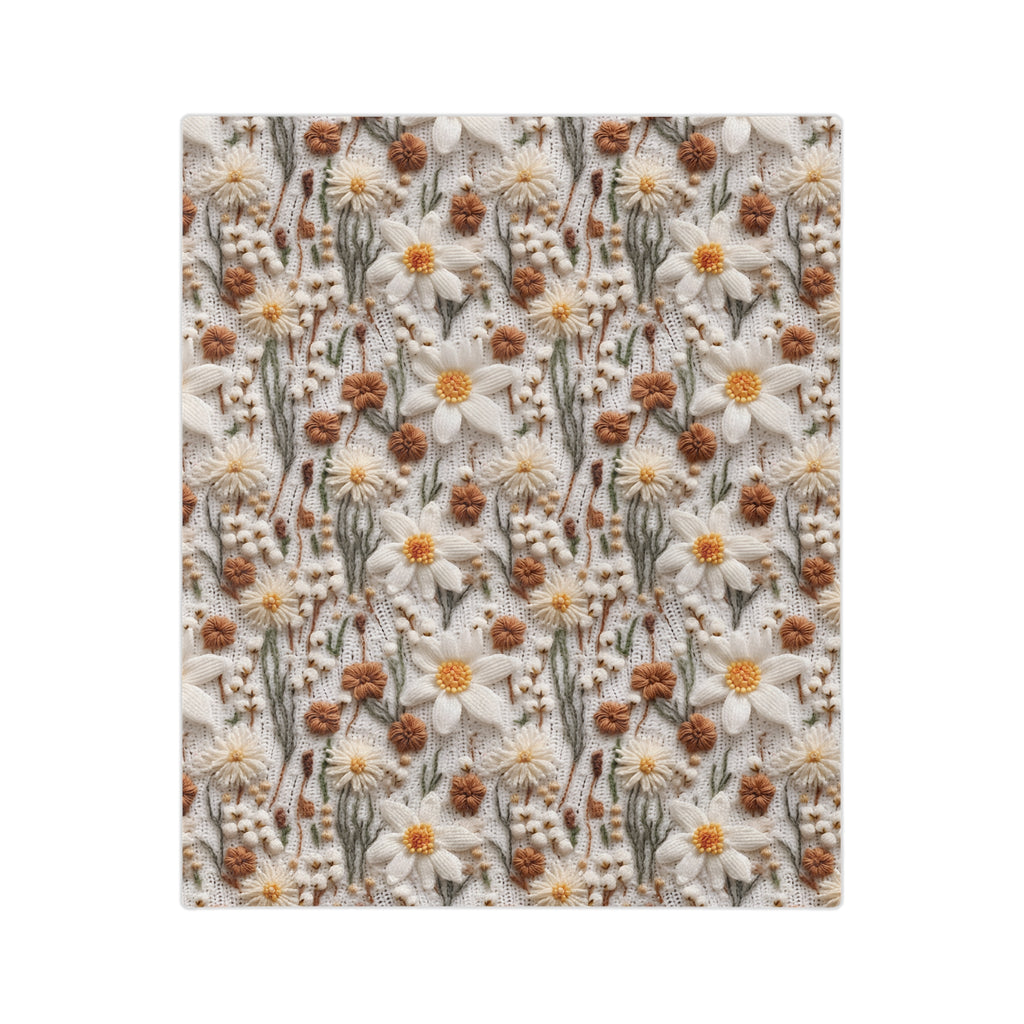 Wildflower Mirage Boho 3D Embroidery Illusion Minky Blanket Cozy Comfort Throw Ultra-Soft Microfiber Comfort Blanket, Perfect for Snuggling Decor, Cozy All-Season Warmth, Comfort Housewarming Gift Throw.