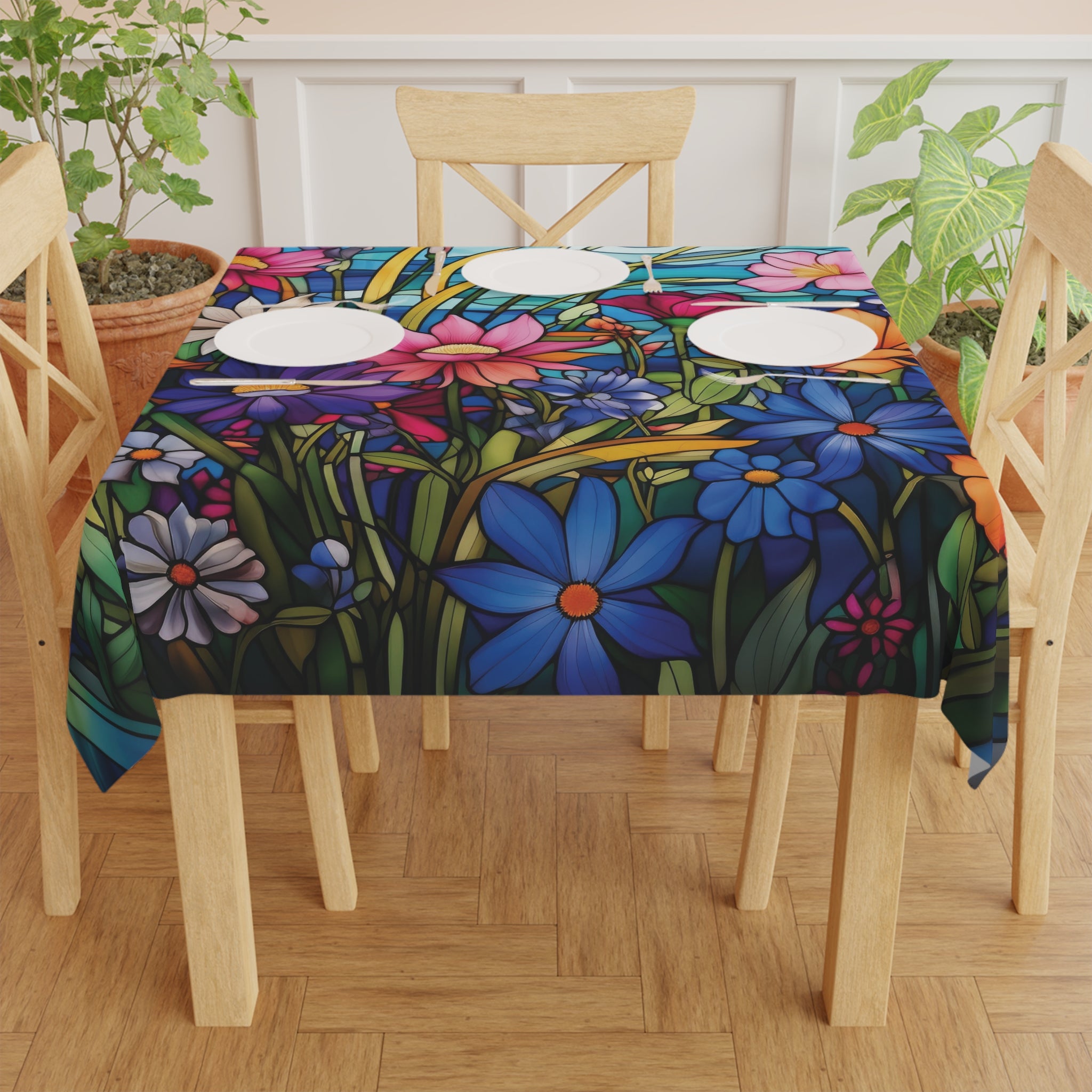 Wildflowers Stain Glass Illusion Tablecloth One Size (55.1"x55.1") | 100% Polyester | Soft & Lightweight | Unique Holiday Table Deco Perfect Gift for Housewarming, Parties,  all Events and Occasions - MRSBYVALLE