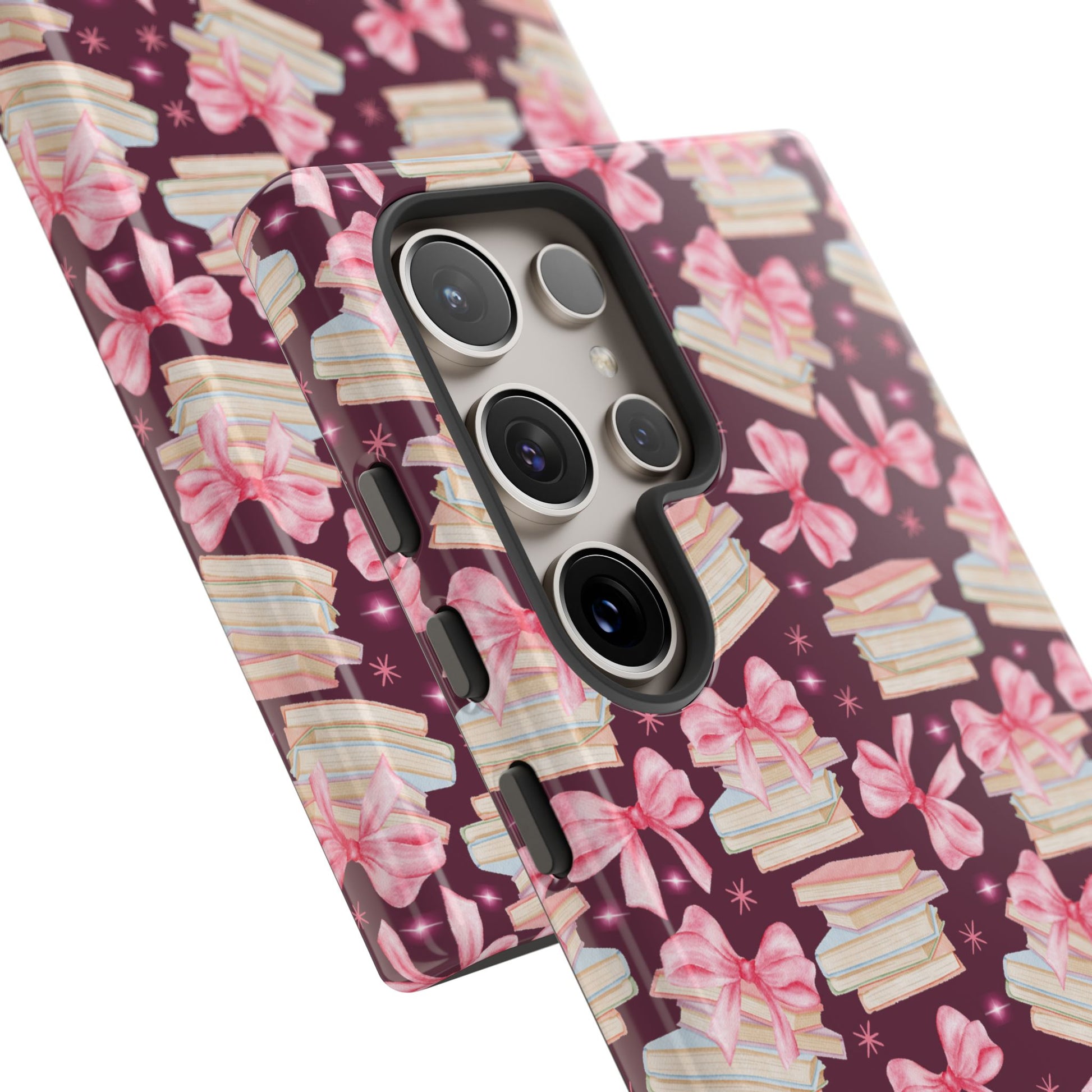 Coquette Pink Bows & Books Phone Case for iPhone 16 15 14 13 12  21 23 Samsung, and Pixel | Stylish Protective Cover Gift for Her Perfect for Floral Lover