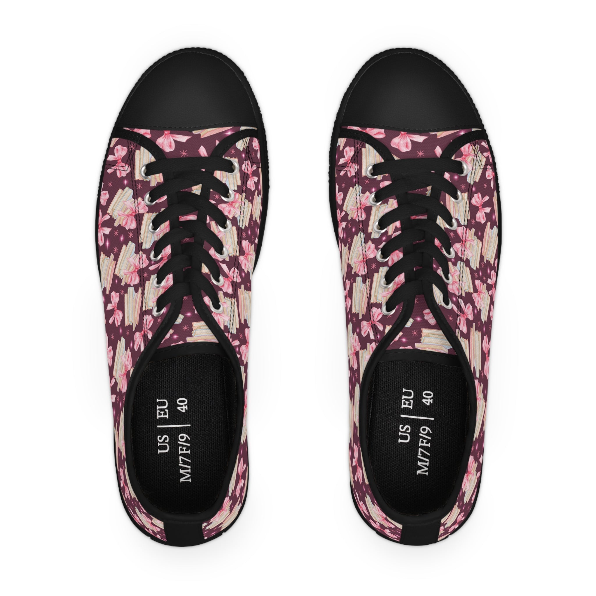 Coquette Pink Bows & Books Sneakers Step Out in Style with Stunning USA Symbol! Perfect for Everyday Wear and Proud Americans. Durable, High-Quality Footwear Everyday Activities - MRSBYVALLE