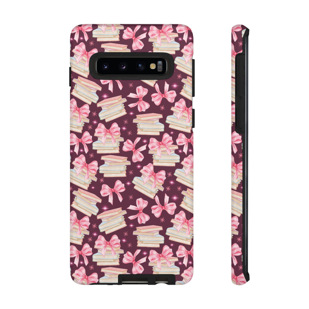Coquette Pink Bows & Books Phone Case for iPhone 16 15 14 13 12  21 23 Samsung, and Pixel | Stylish Protective Cover Gift for Her Perfect for Floral Lover