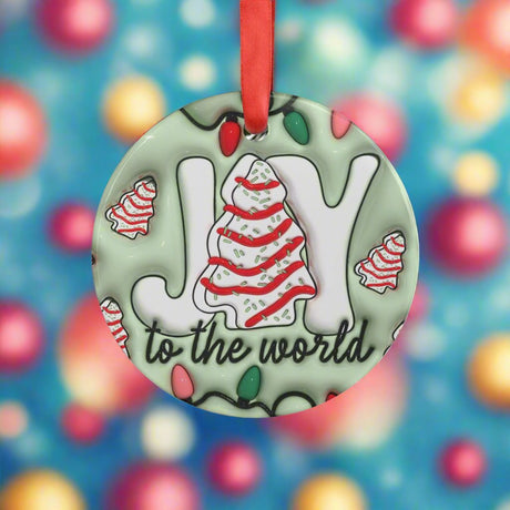 3D 'Joy to the World' Inflated Illusion Ornament with Red Ribbon – Festive Christmas Decor, Glossy Finish, 2.9x2.9 Inches, Unique Tree Accent for the Holidays - MRSBYVALLE