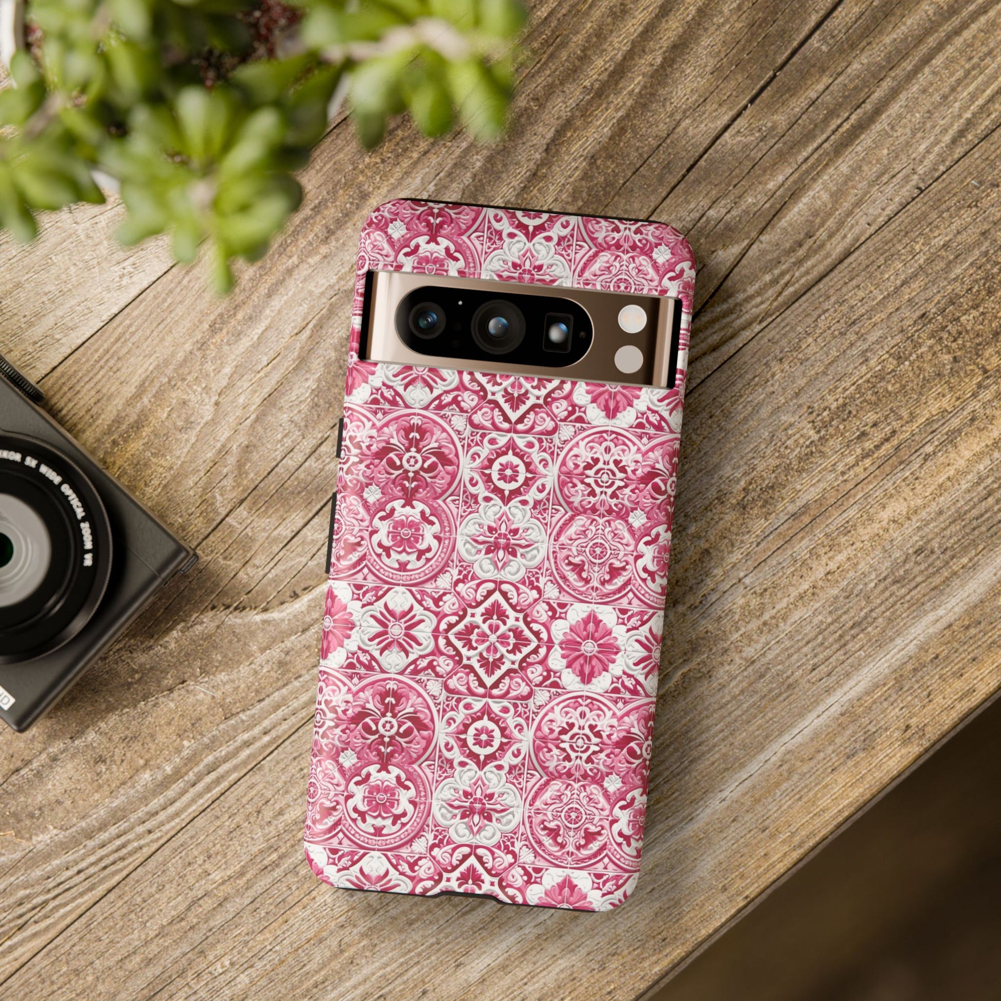 Pink and White Mediterranean Tile Design Phone Case - Stylish, Protective Cover for All Models Gift for Mom Accessory Gift for Her