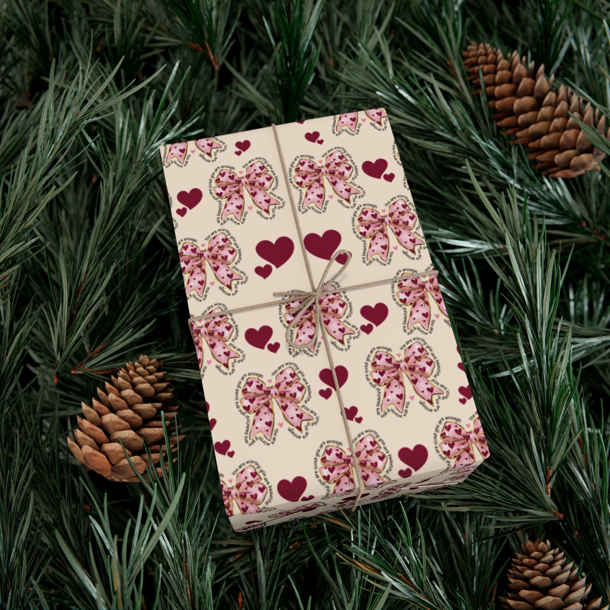 Charming Hearts & Pink Bows Wrapping Paper Elegant Gift Wrap for Any Occasion | Perfect for Birthdays, Anniversaries, and Special Celebrations Gift for Her - MRSBYVALLE