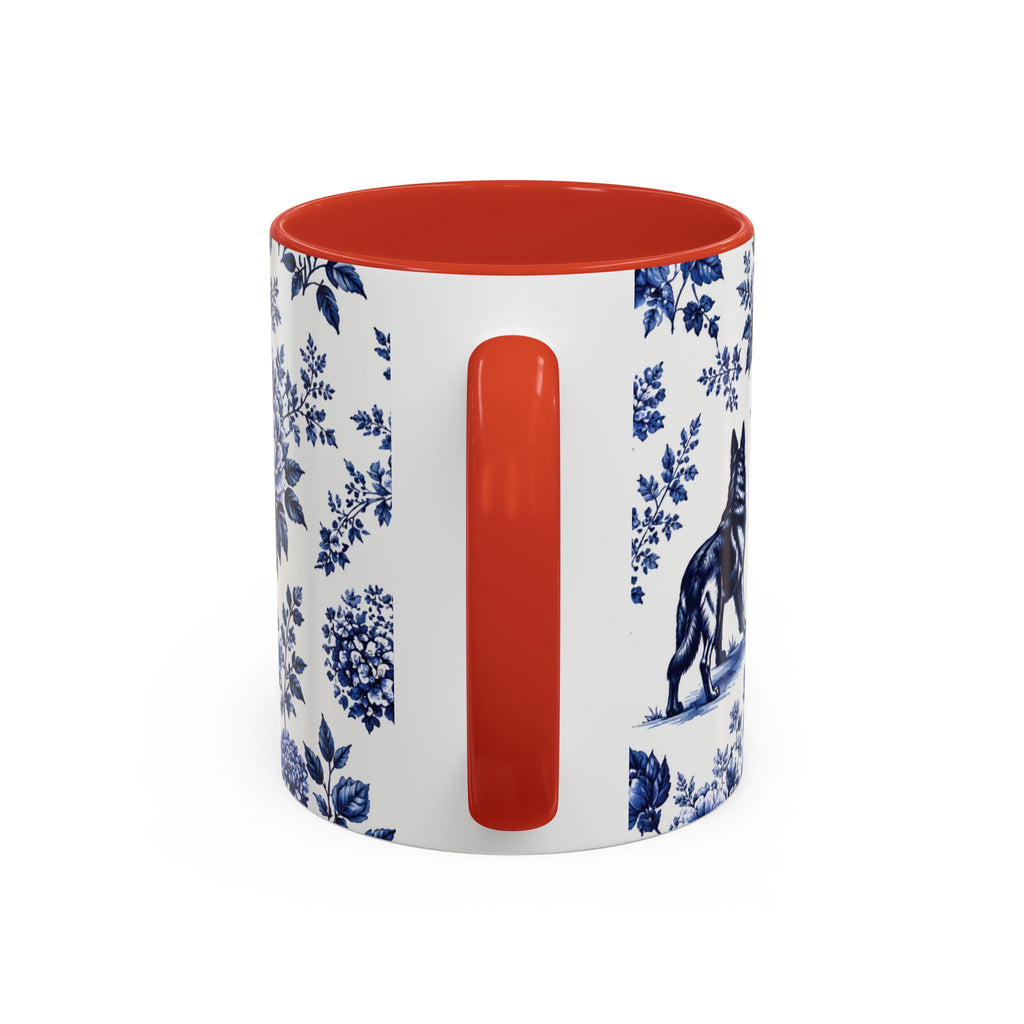 Elegant German Shepherd Floral Mug | Luxury Blue Toile Coffee Mug 11/15oz Accent Ceramic