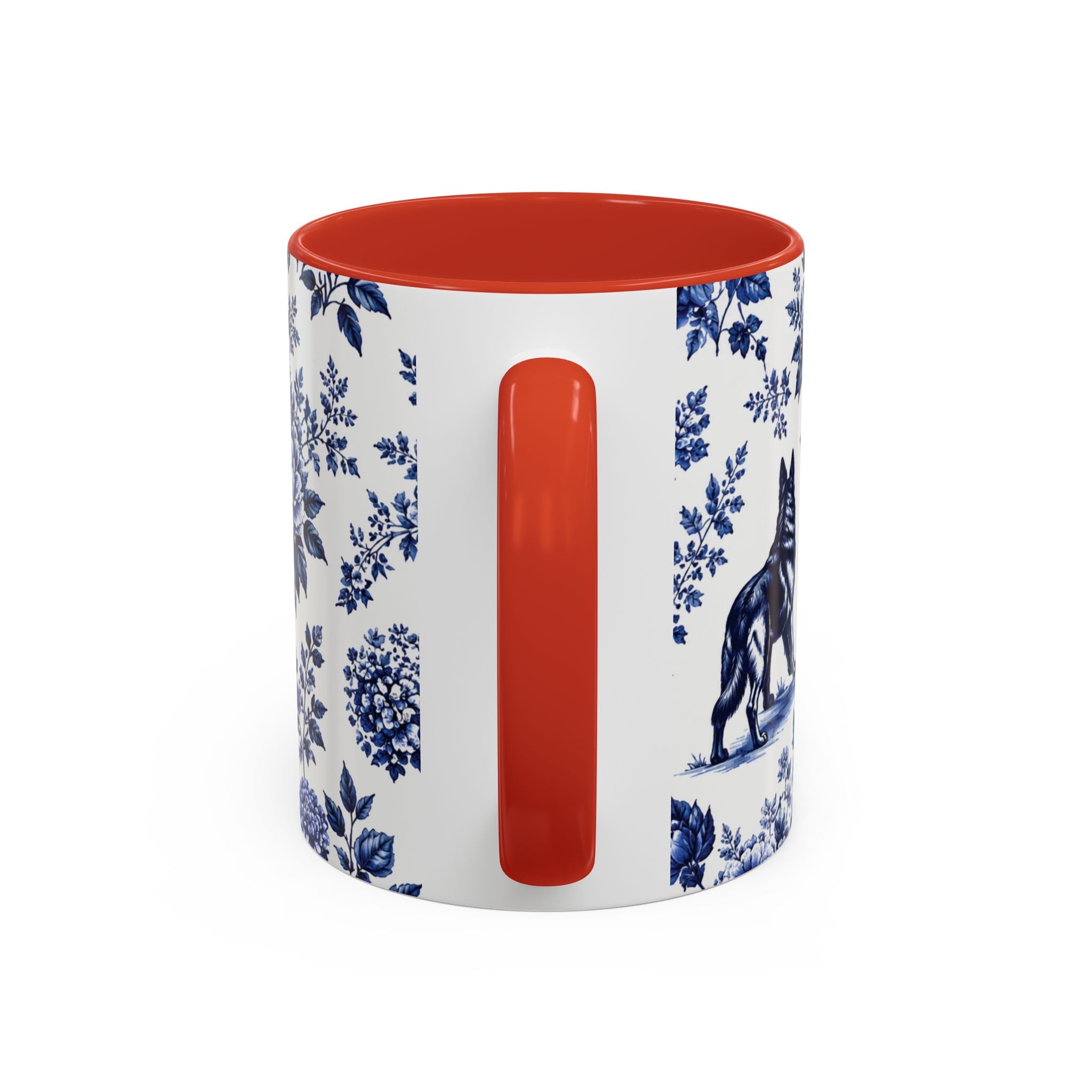 Elegant German Shepherd Floral Mug | Luxury Blue Toile Coffee Mug 11/15oz Accent Ceramic